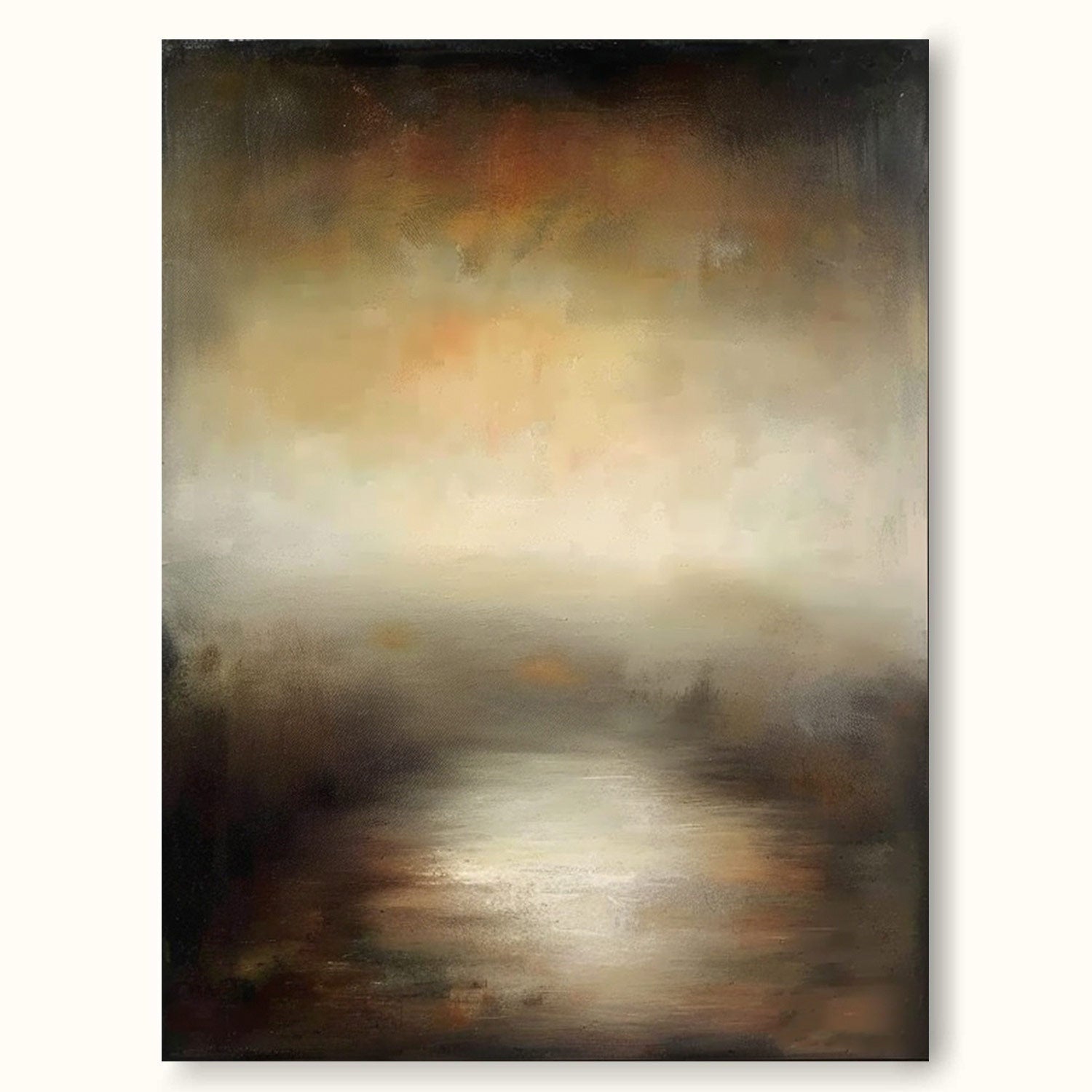 Retro Black And Beige Abstract Painting Large Neutral Beige Canvas Painting Original Beige Landscape Canvas Painting