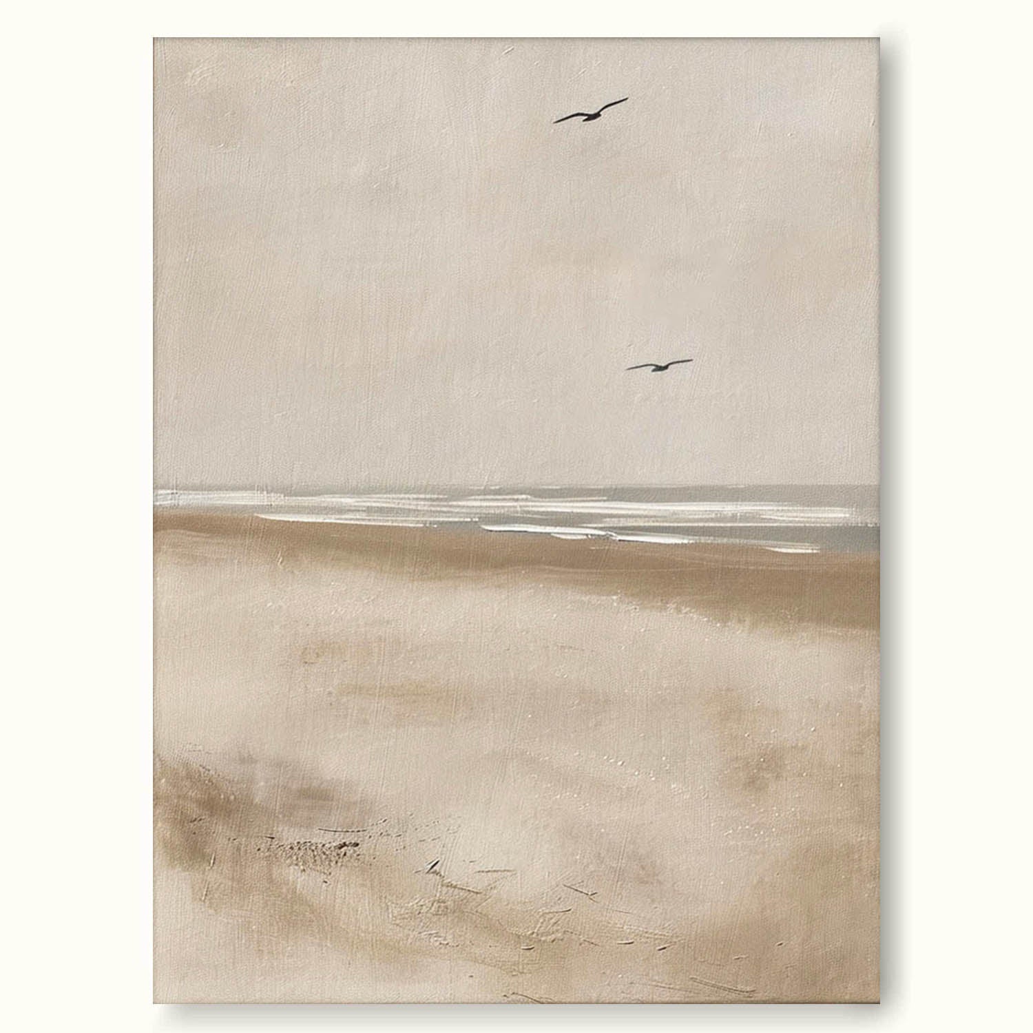 Seagull Beach Landscape Canvas Art Vintage Coastal Wall Decor Vintage Landscape Painting Framed