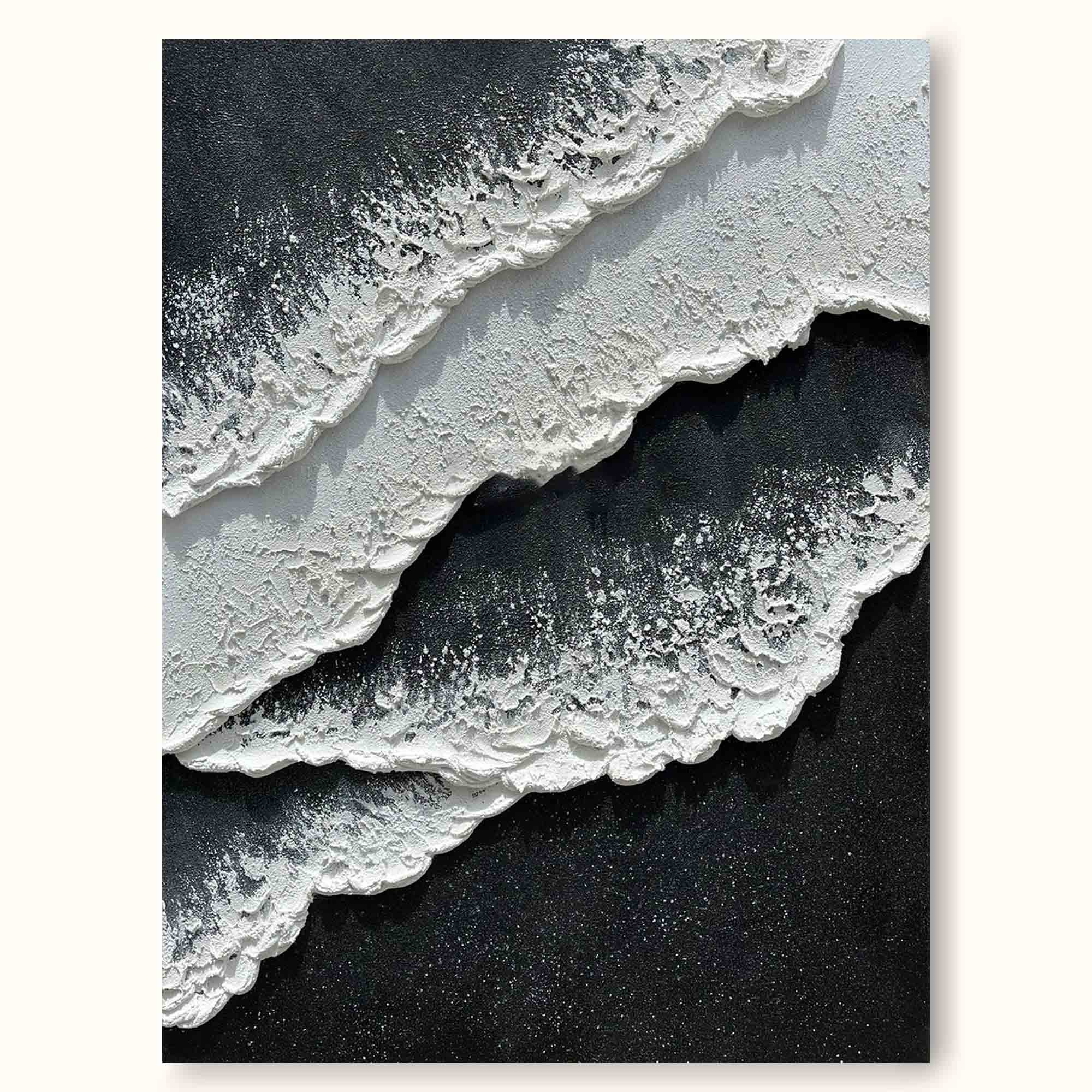 3d Black White Wave Painting On Canvas Minimalist Black And White Ocean Texture Wall Art