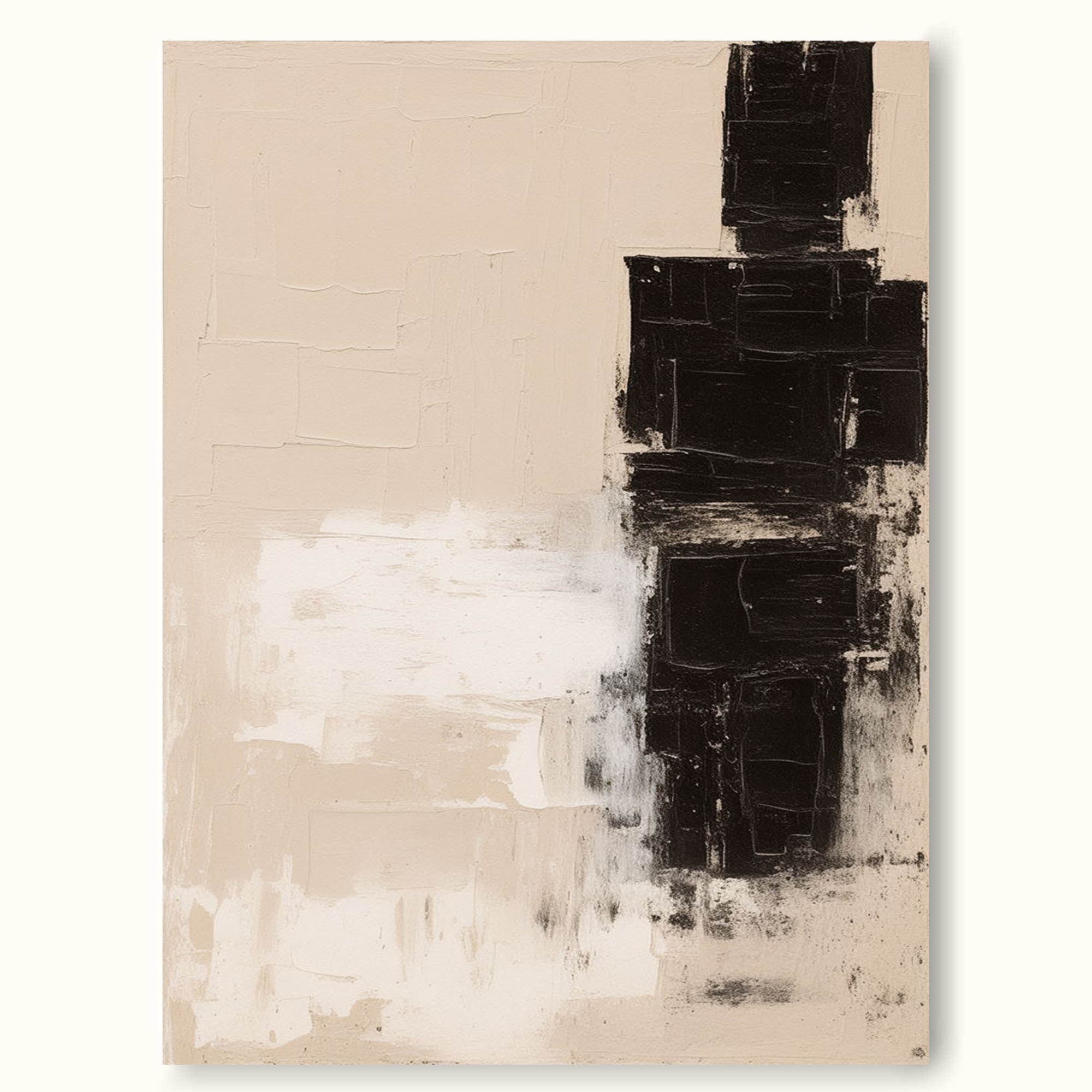 Large Beige Abstract Painting Original Black Beige Minimalist Wall Art Beige Neutral Wall Art