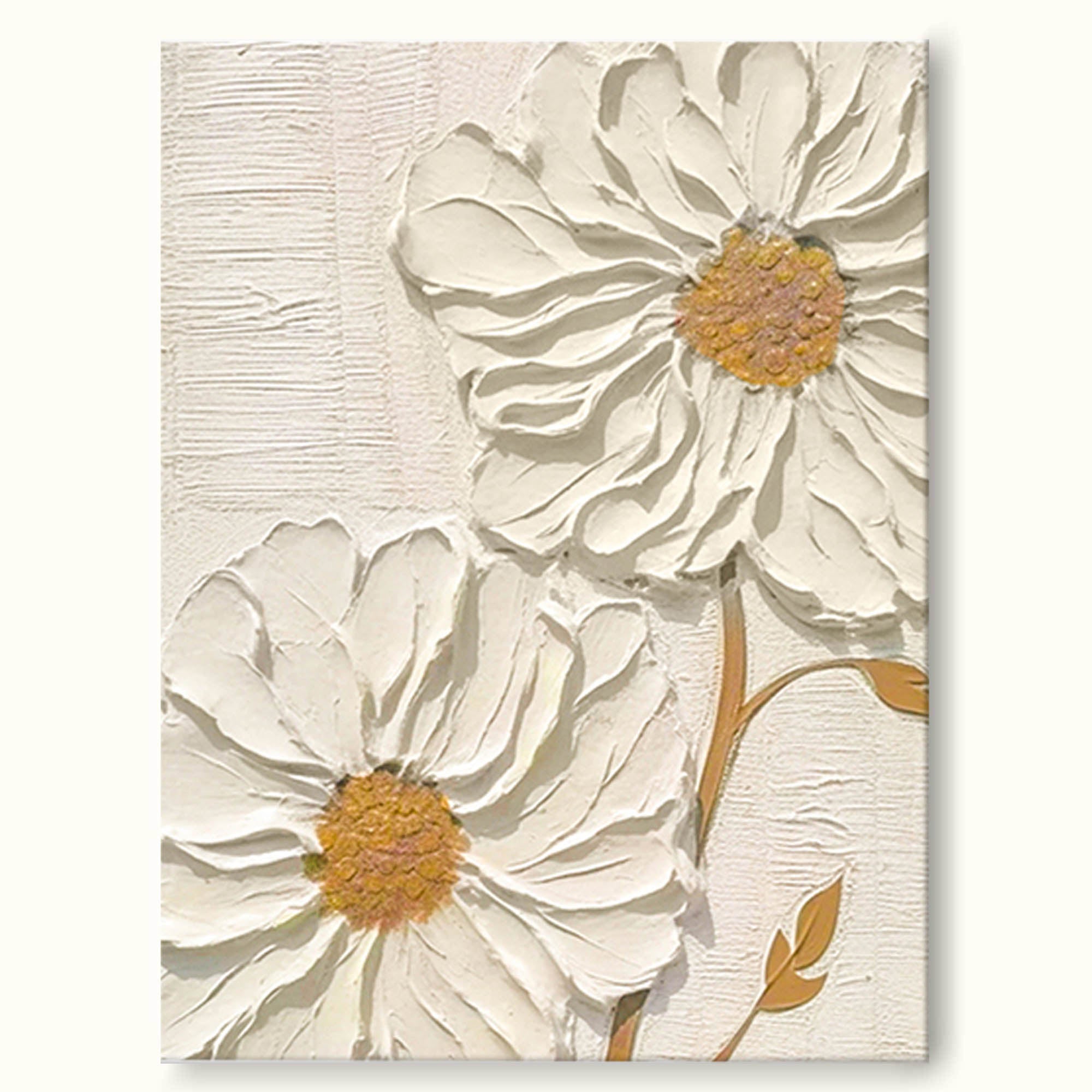 Daisy Flower Oil Painting 3D Texture Abstract Painting Beige Textured Original Painting