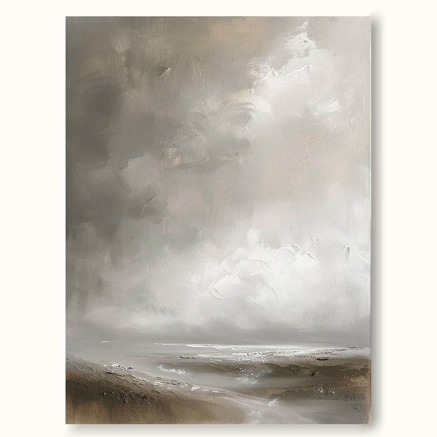 Vintage Coastal Landscape Oil Painting Handcrafted Minimalist Seascape Art Retro Wall Decor