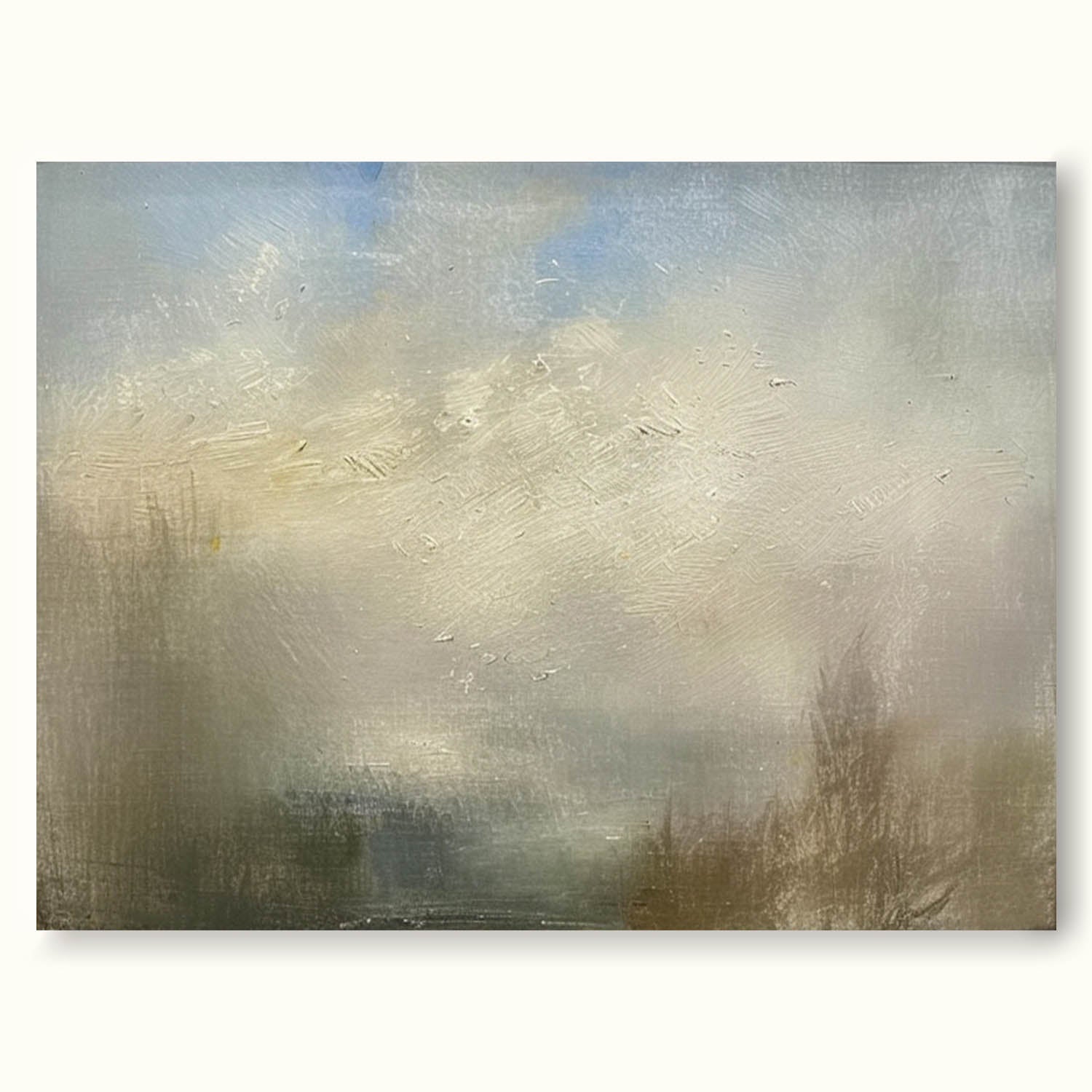 Vintage Abstract Beige And Grey Oil Painting Minimalist Beige Landscape Art Retro Beige Countryside Oil Painting