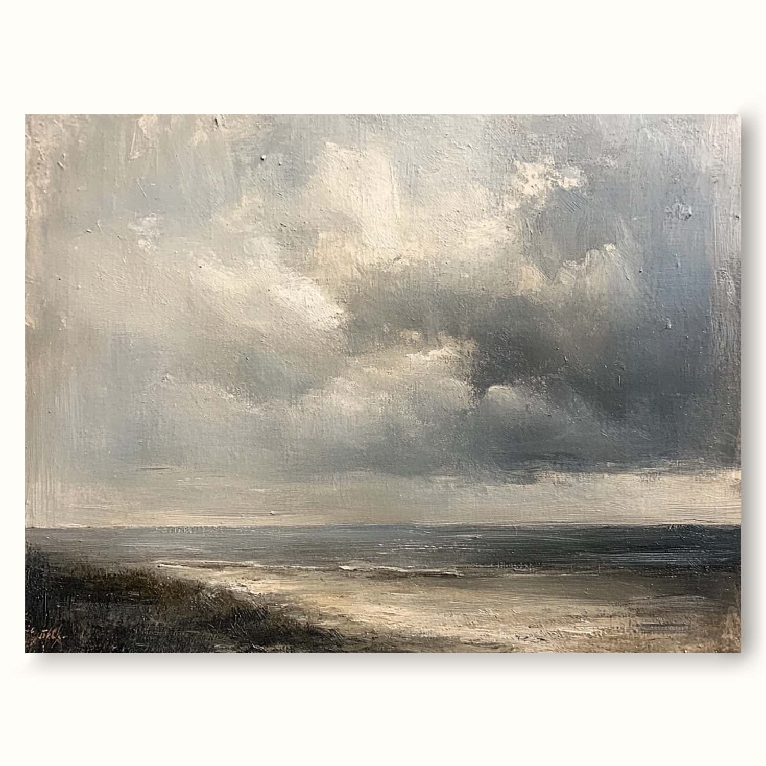 Moody Sky Vintage Painting Cloudy Sky Oil Painting Vintage Cloud Canvas Wall Art Grey Sky Painting