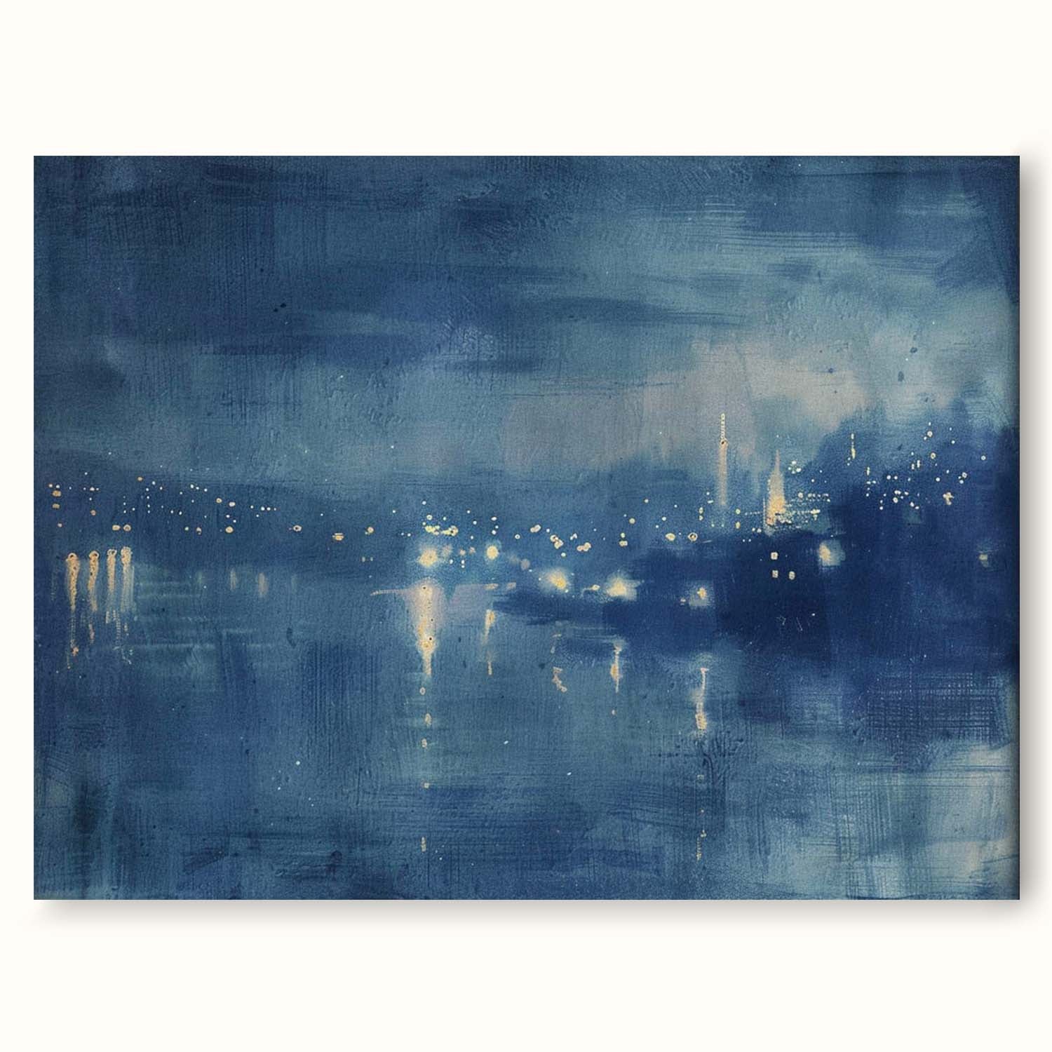 Vintage Night Landscape Blue Wall Art Vintage Dark Blue Night Scene Oil Painting Night Sky Wall Art