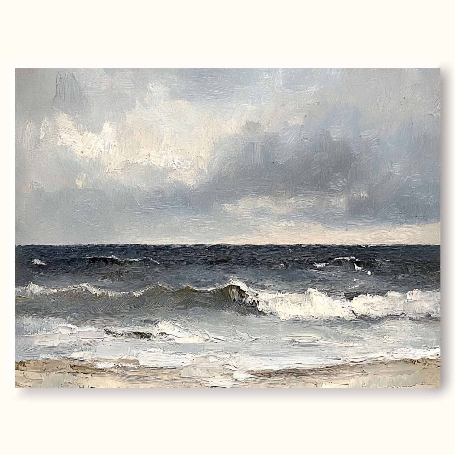 Beach Decor Vintage Painting Vintage Ocean Seascape Painting Antique Ocean Waves Painting