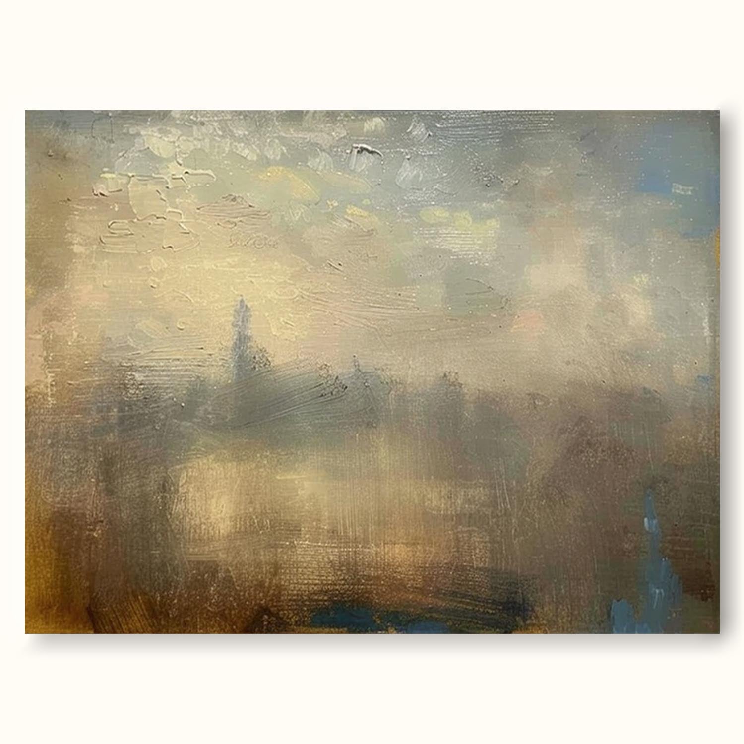 Original Vintage Landscape Oil Painting Vintage Abstract Landscape Beige Wall Art Minimalist Abstract Landscape