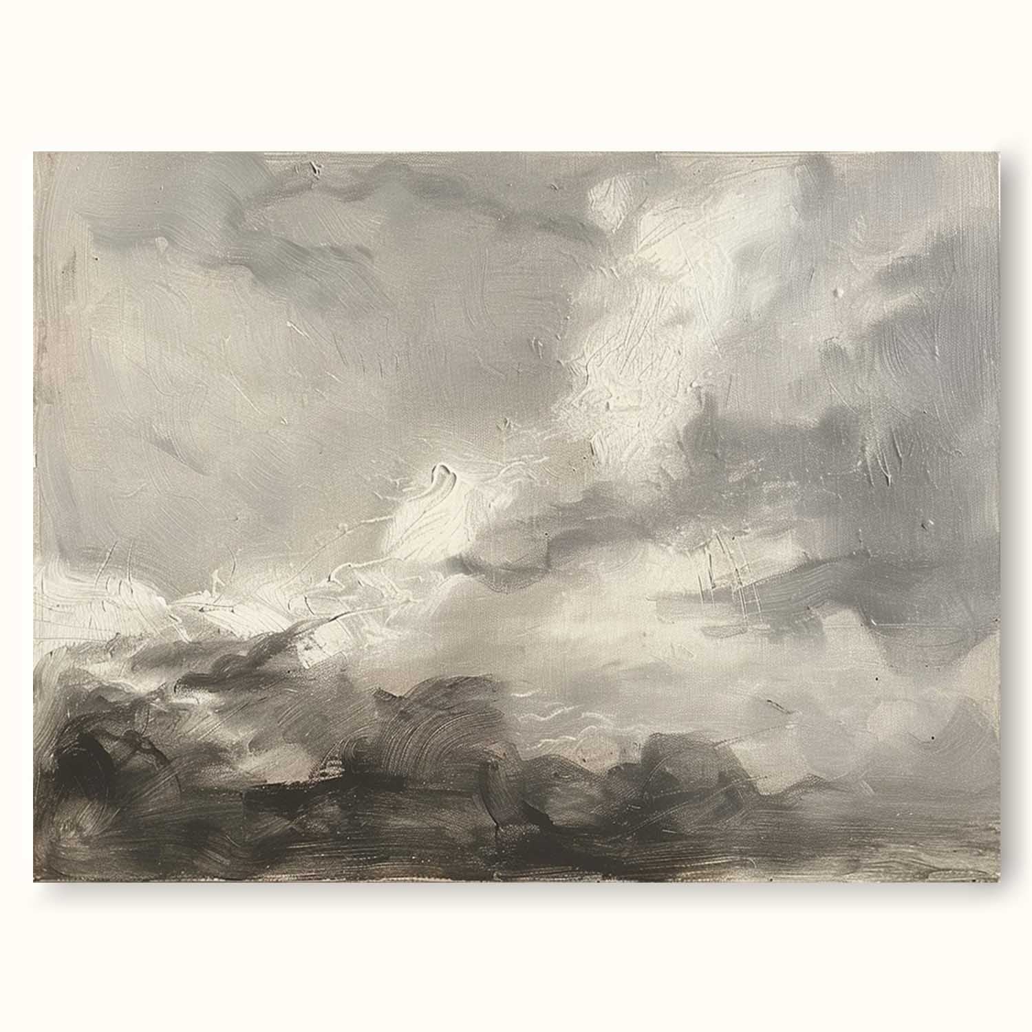 Vintage Cloud Art Moody Landscape Painting Moody Sky Vintage Painting Original Cloud Artwork