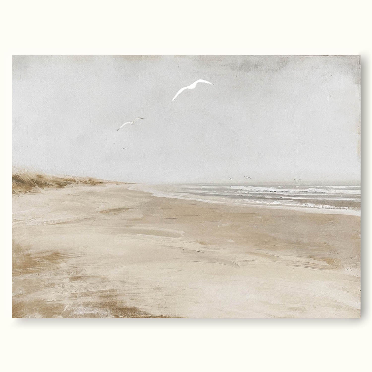 Vintage Beach Scene seagulls Painting Vintage Coastal Seaside Painting Old Beach Scenery Art