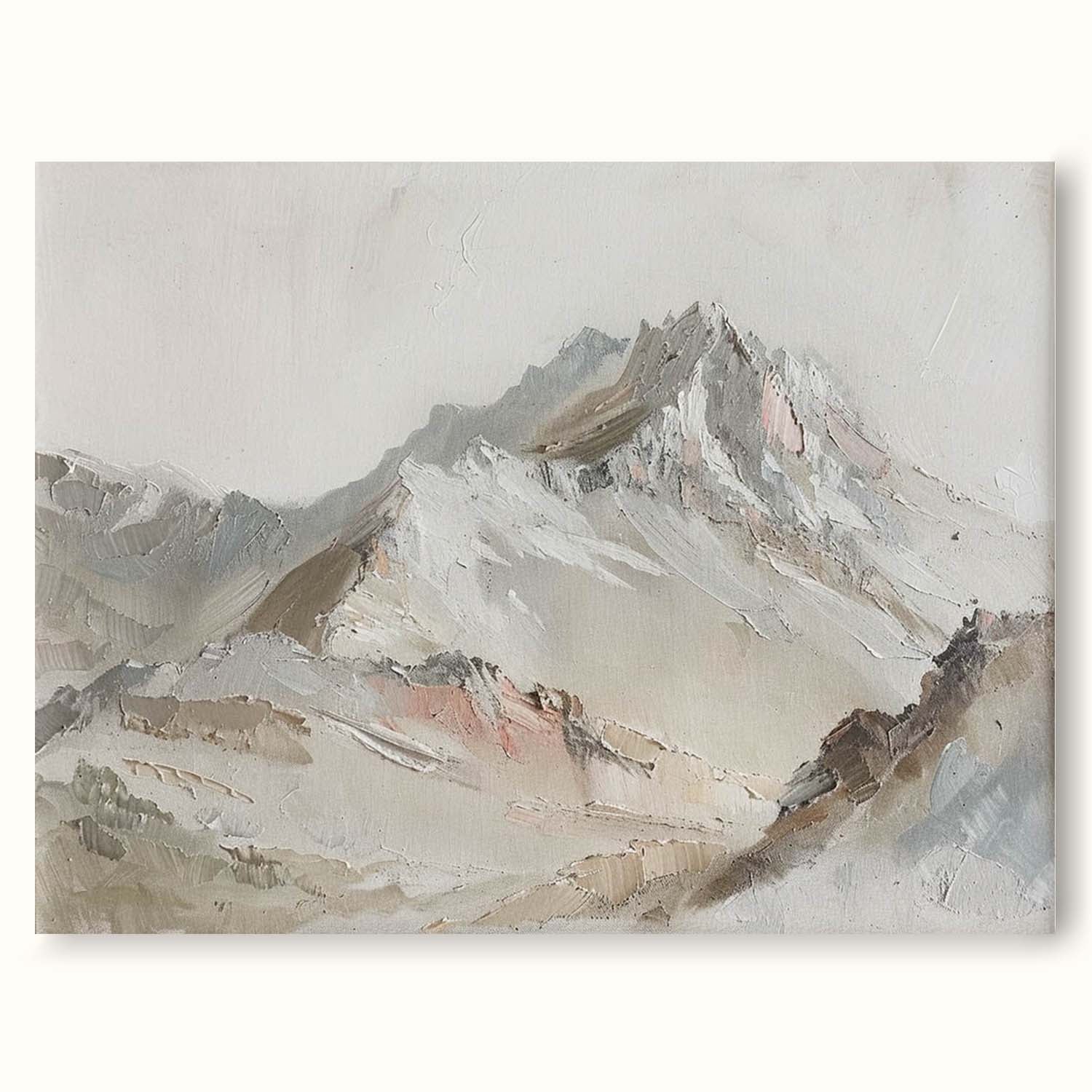 Vintage White Mountain Painting Original Grey And Brown Textured Landscape Painting Large Mountain Oil Painting