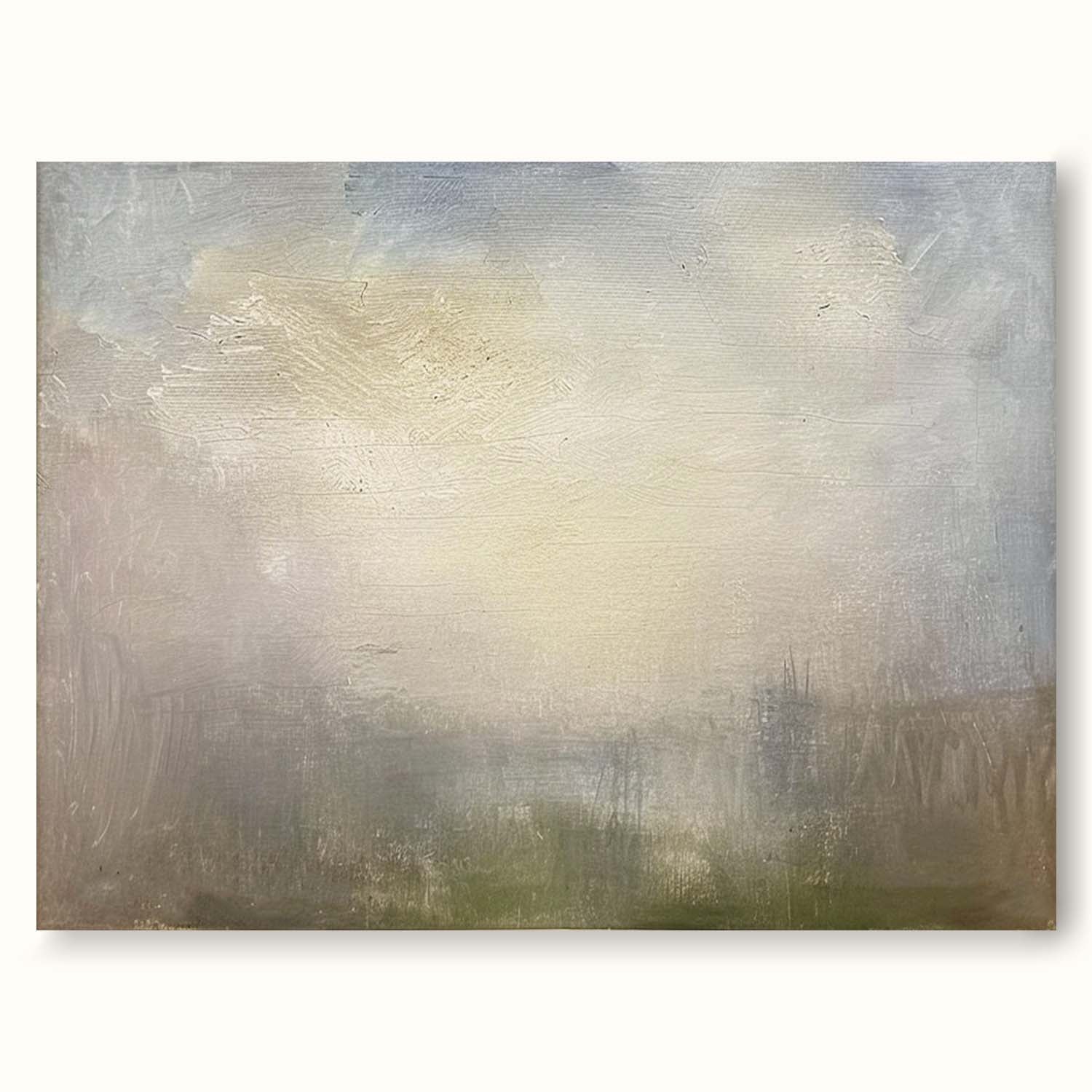 Vintage Minimalist Lake Landscape Oil Painting Retro Hand-Painted Abstract Lake Wall Art Original Wall Decor