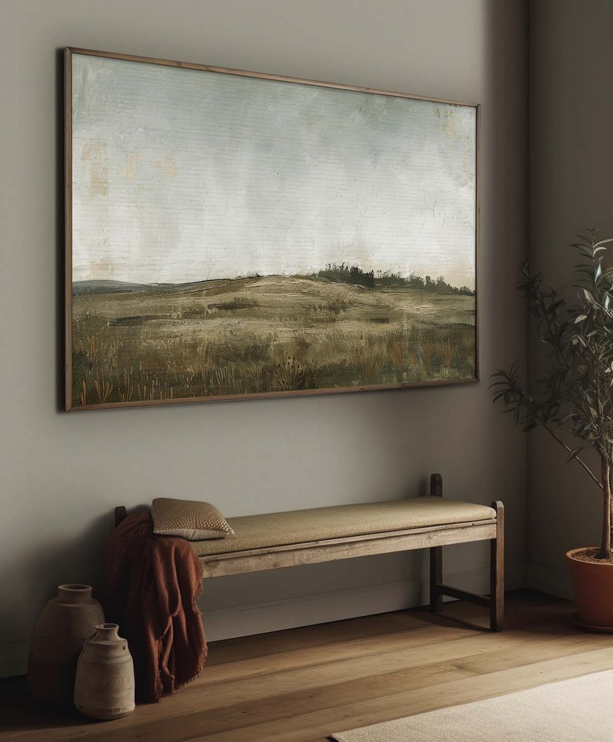 Vintage Hillside Landscape Oil Painting Vintage Landscape Canvas Wall Art Nature Scenery Wilderness Paintings