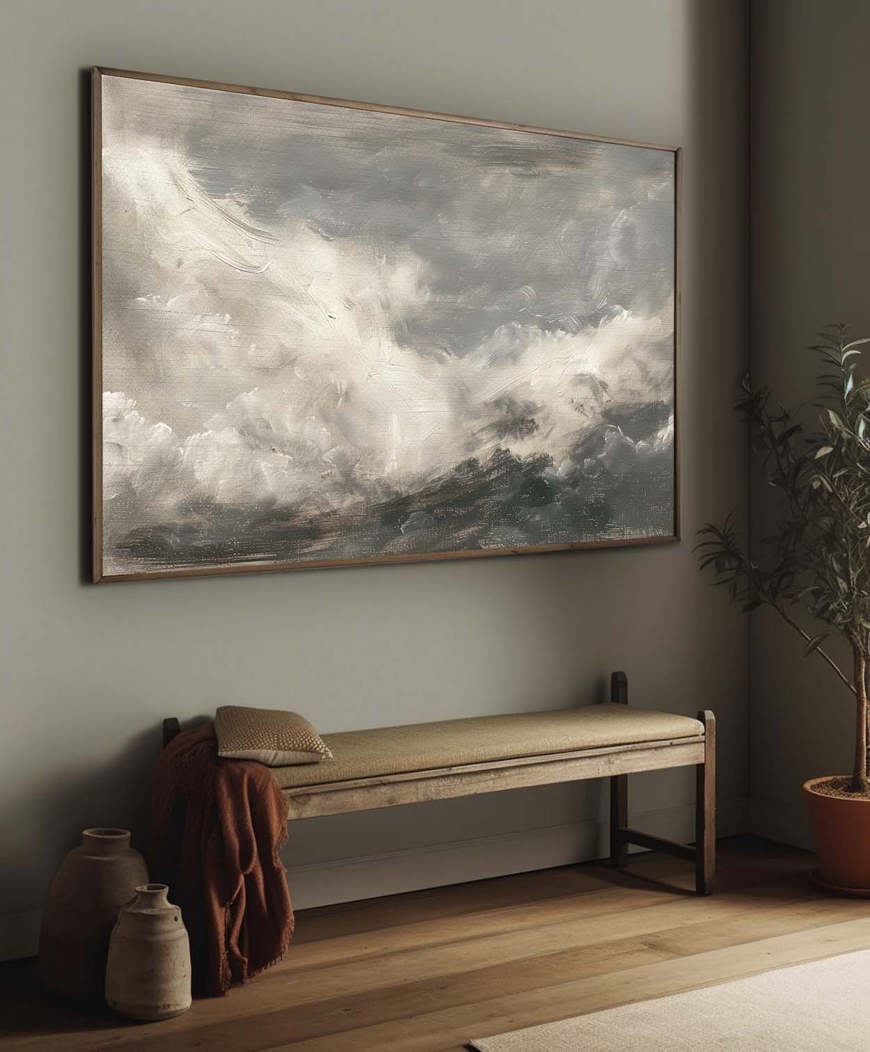 Vintage Seascape Wall Art Vintage Moody Abstract Landscape Painting Retro Seascape Oil Painting