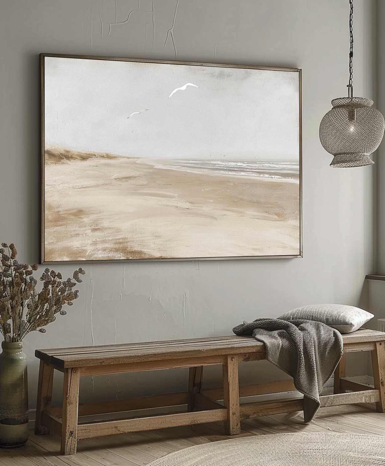 Vintage Beach Scene seagulls Painting Vintage Coastal Seaside Painting Old Beach Scenery Art