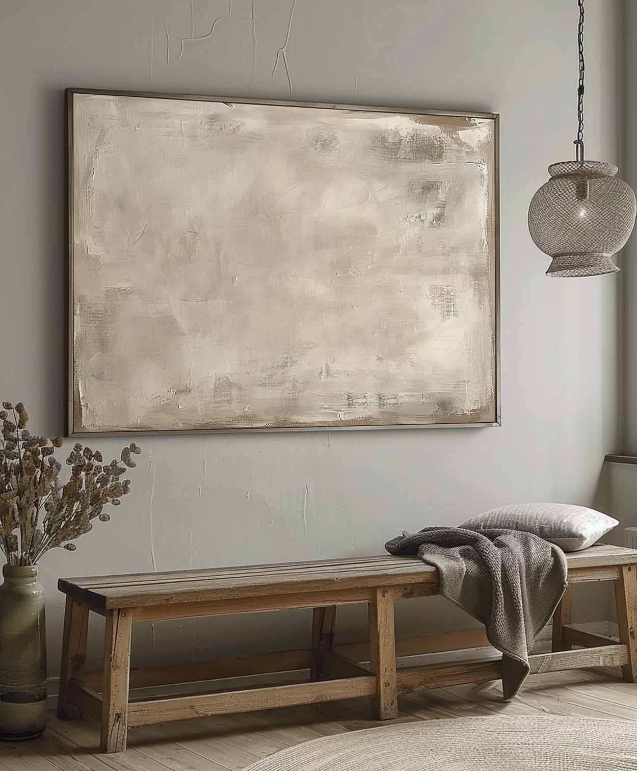 Vintage Beige Textured Oil Painting Handcrafted Minimalist Wall Art Rustic Decor For Modern Homes