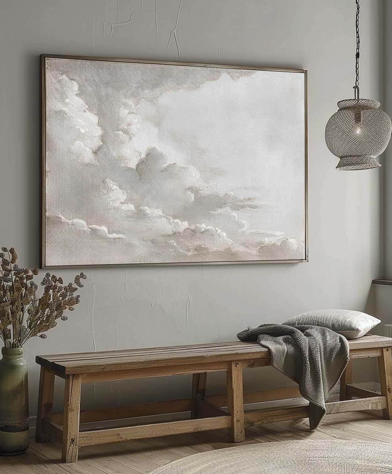 Large Landscape Vintage Painting Original Cloud Painting On Canvas Cloudy Sky Oil Painting Antique Art