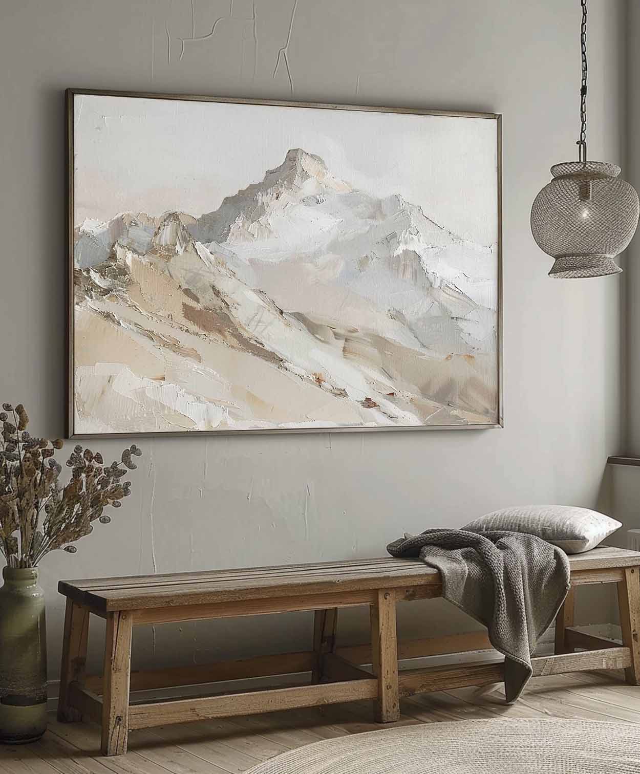 Retro Mountain Art Hand-Painted Textured Mountain Landscape Original Textured Mountain Art On Canvas