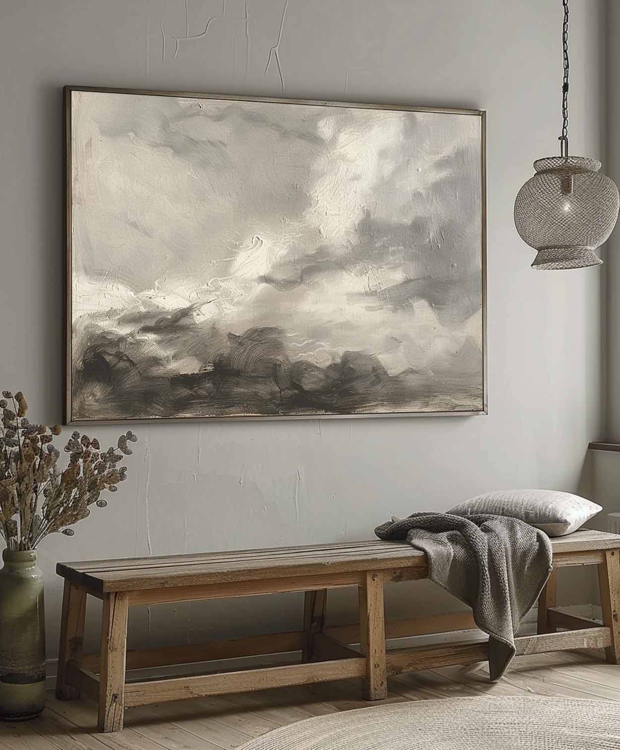 Vintage Cloud Art Moody Landscape Painting Moody Sky Vintage Painting Original Cloud Artwork