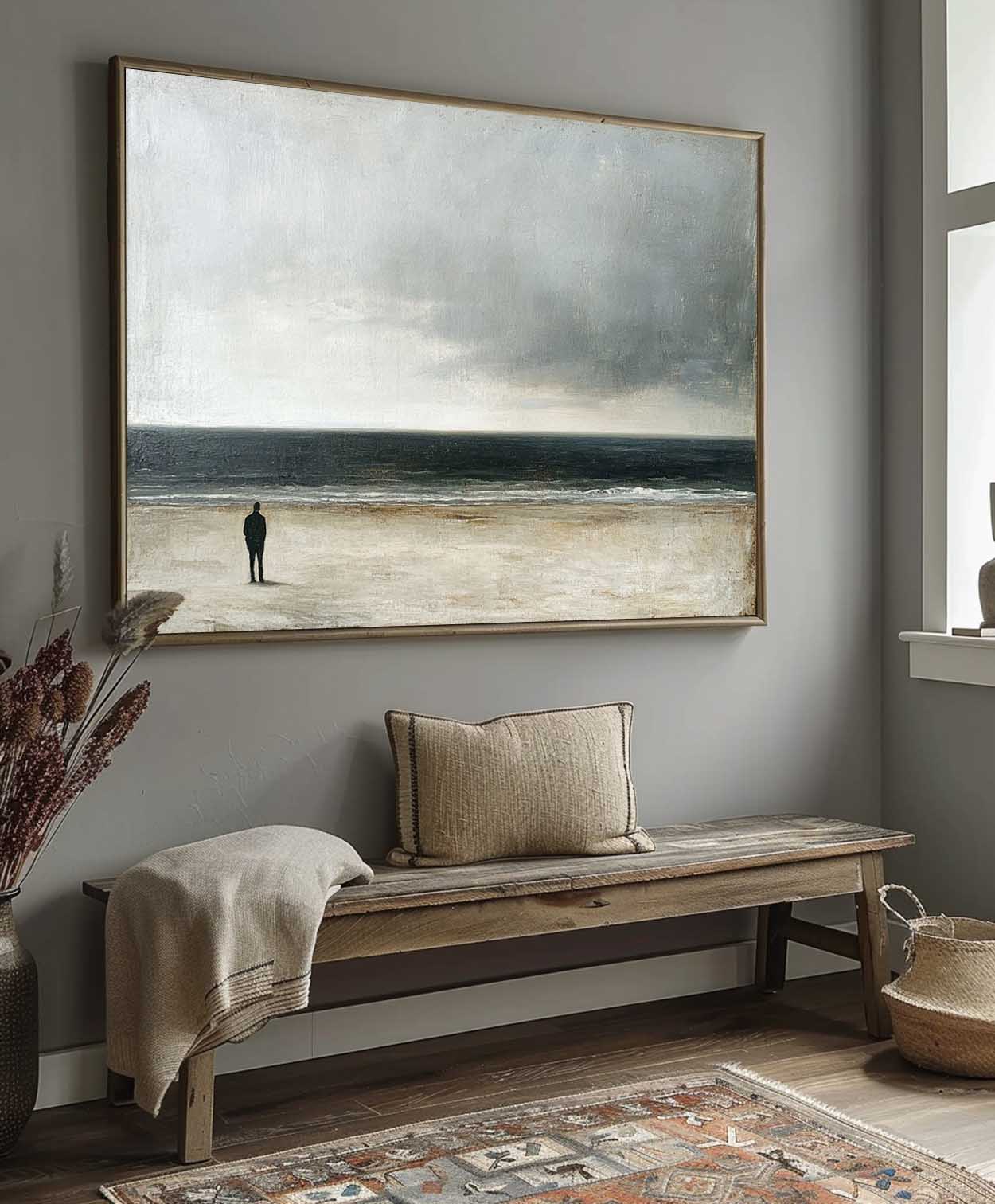 Original Painting Vintage Wall Art Antique Seascape Oil Painting Vintage beach Oil Painting