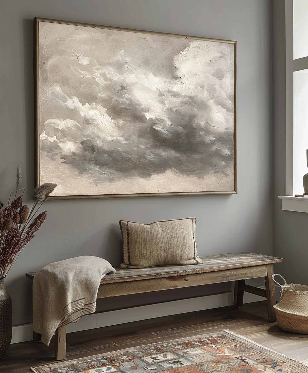 Vintage Cloudy Landscape Painting Large Cloud Acrylic Painting Vintage Sky Art Cloud Landscape Oil Painting