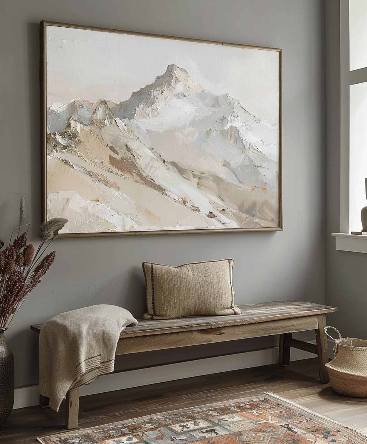 Retro Mountain Art Hand-Painted Textured Mountain Landscape Original Textured Mountain Art On Canvas