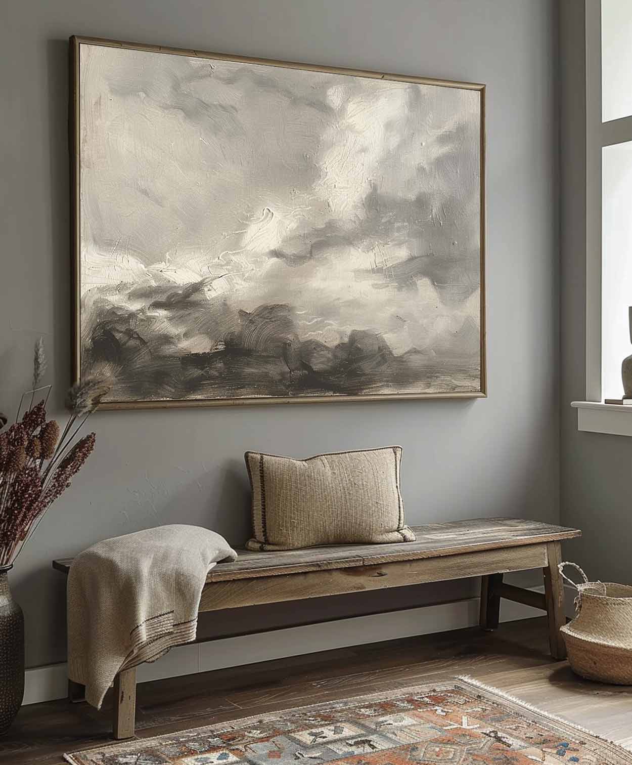 Vintage Cloud Art Moody Landscape Painting Moody Sky Vintage Painting Original Cloud Artwork