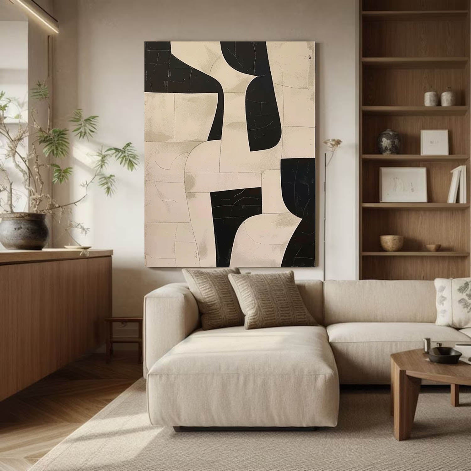 Minimalist Beige & Black Abstract Wall Art Minimalist Beige Painting Neutral Beige Wall Art Decor