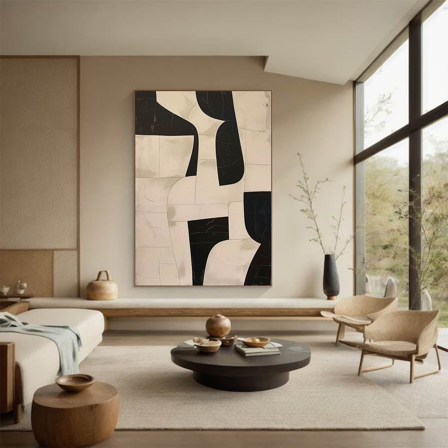 Minimalist Beige & Black Abstract Wall Art Minimalist Beige Painting Neutral Beige Wall Art Decor