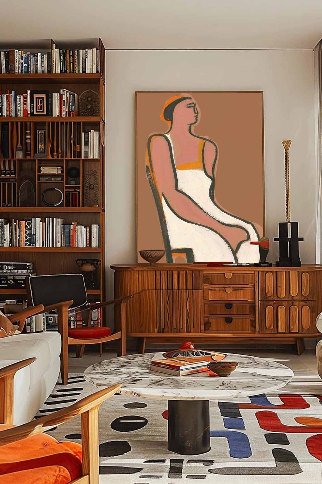 Vintage Women Abstract Wall Art A Woman Sitting On A Chair Vintage Original Women Oil Painting