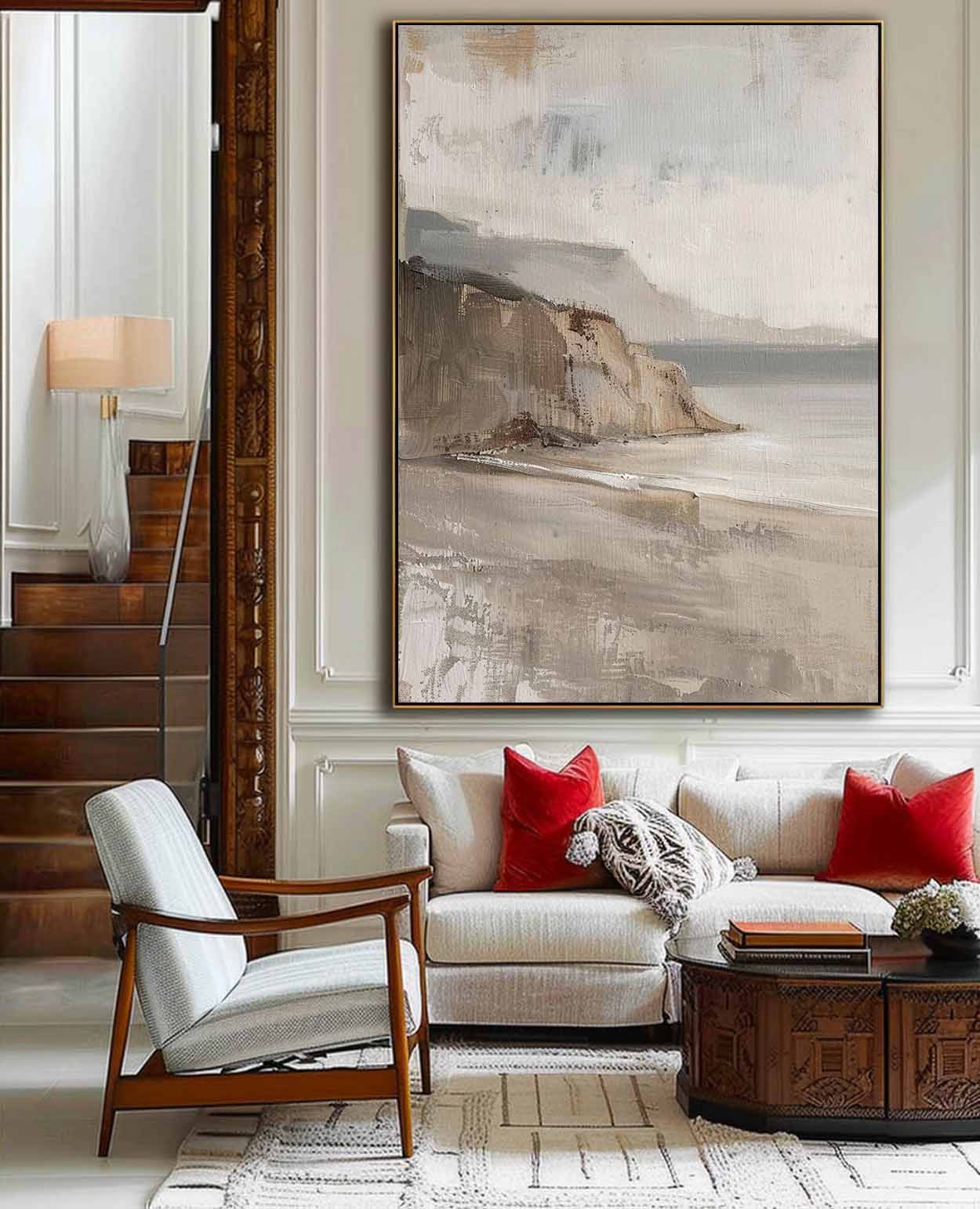 Vintage Coastal Decor Vintage Wall Decor Ocean Art Beach Antique Painting Beach Landscape Oil Painting