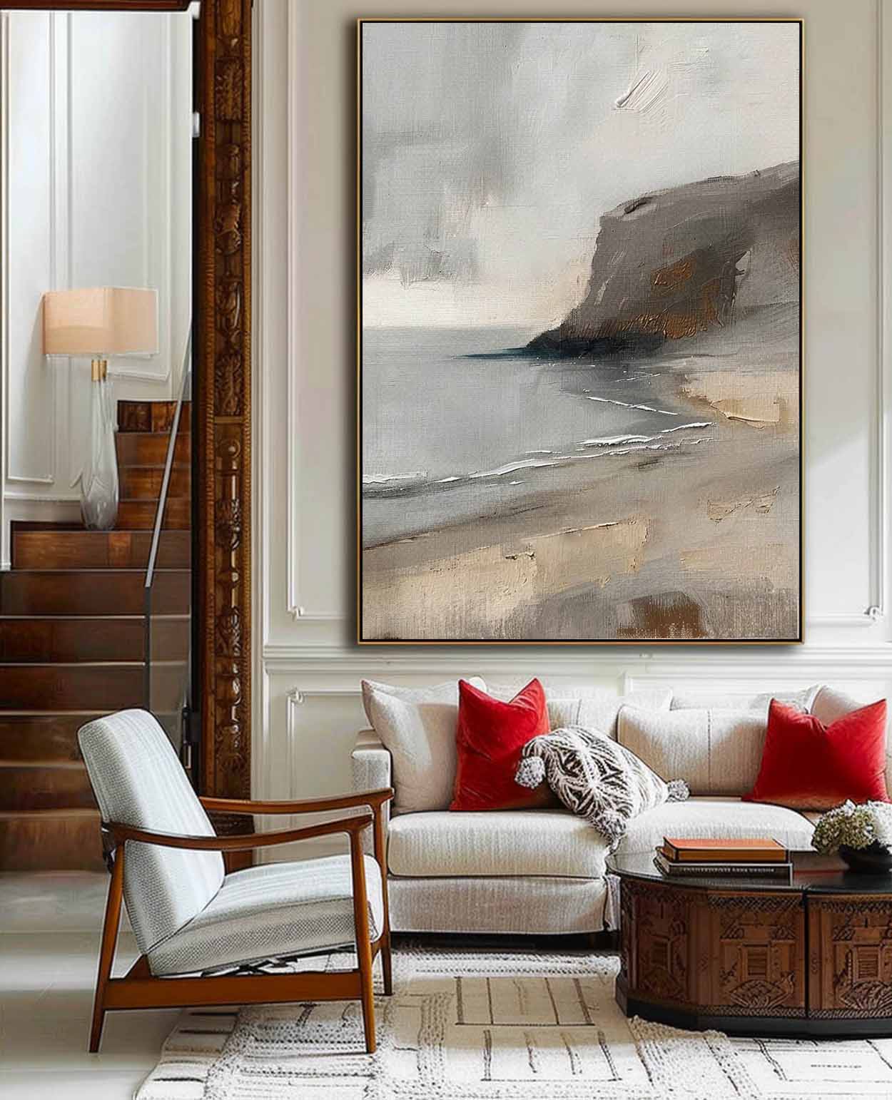 Hand-Painted Retro Seascape Oil Painting Vintage Style Coastal Artwork Handmade Rustic Seaside Oil Painting