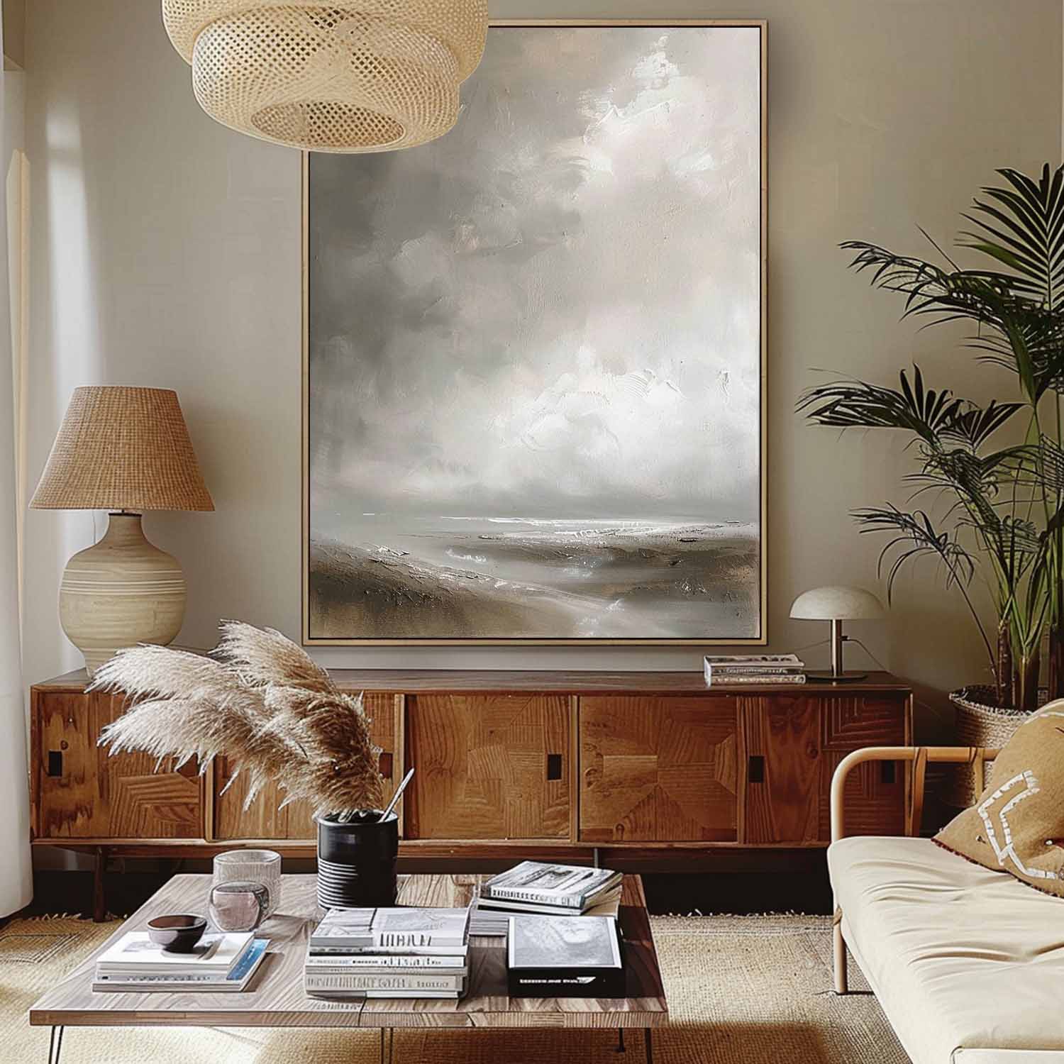 Vintage Coastal Landscape Oil Painting Handcrafted Minimalist Seascape Art Retro Wall Decor