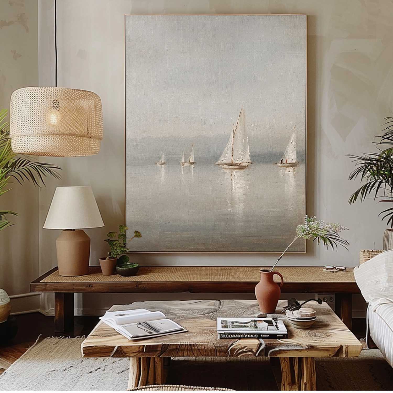 Antique Sailboats Painting White Sailboats Canvas Wall Art Sea Landscape Painting