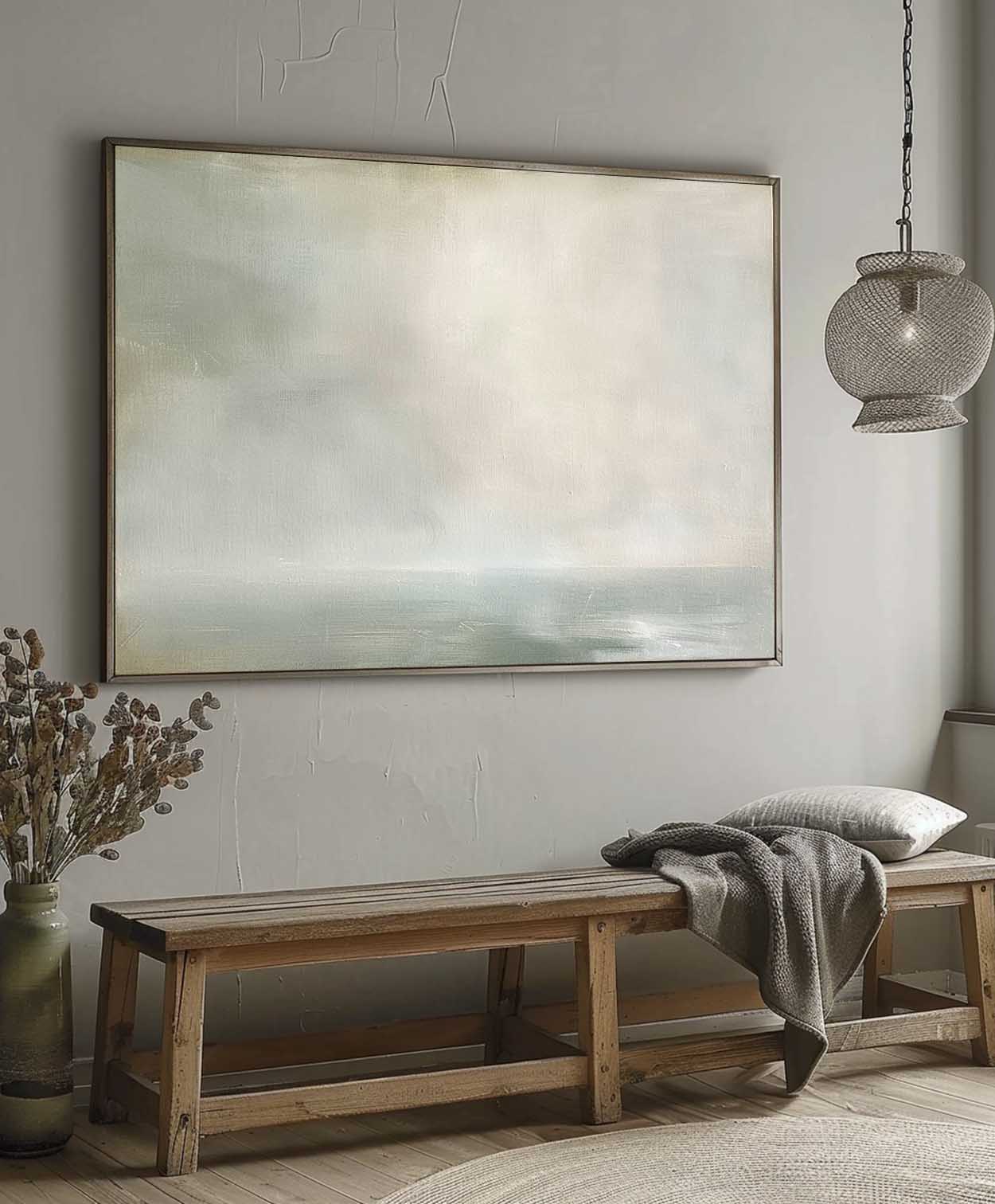 Retro Serene Ocean Wall Decor Ocean Horizon Oil Painting Minimalist Seascape Oil Painting