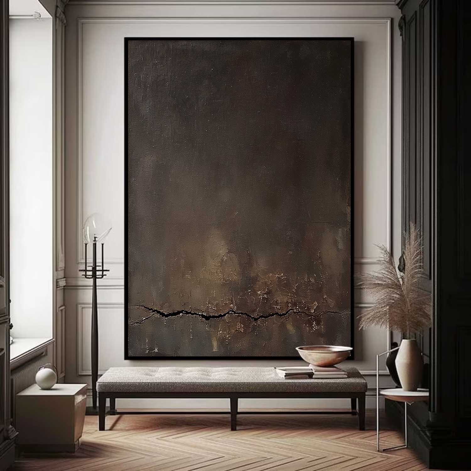 Black And Brown Minimalist Wall Art Oversized Textured Canvas Art Neutral Wabi-sabi Painting