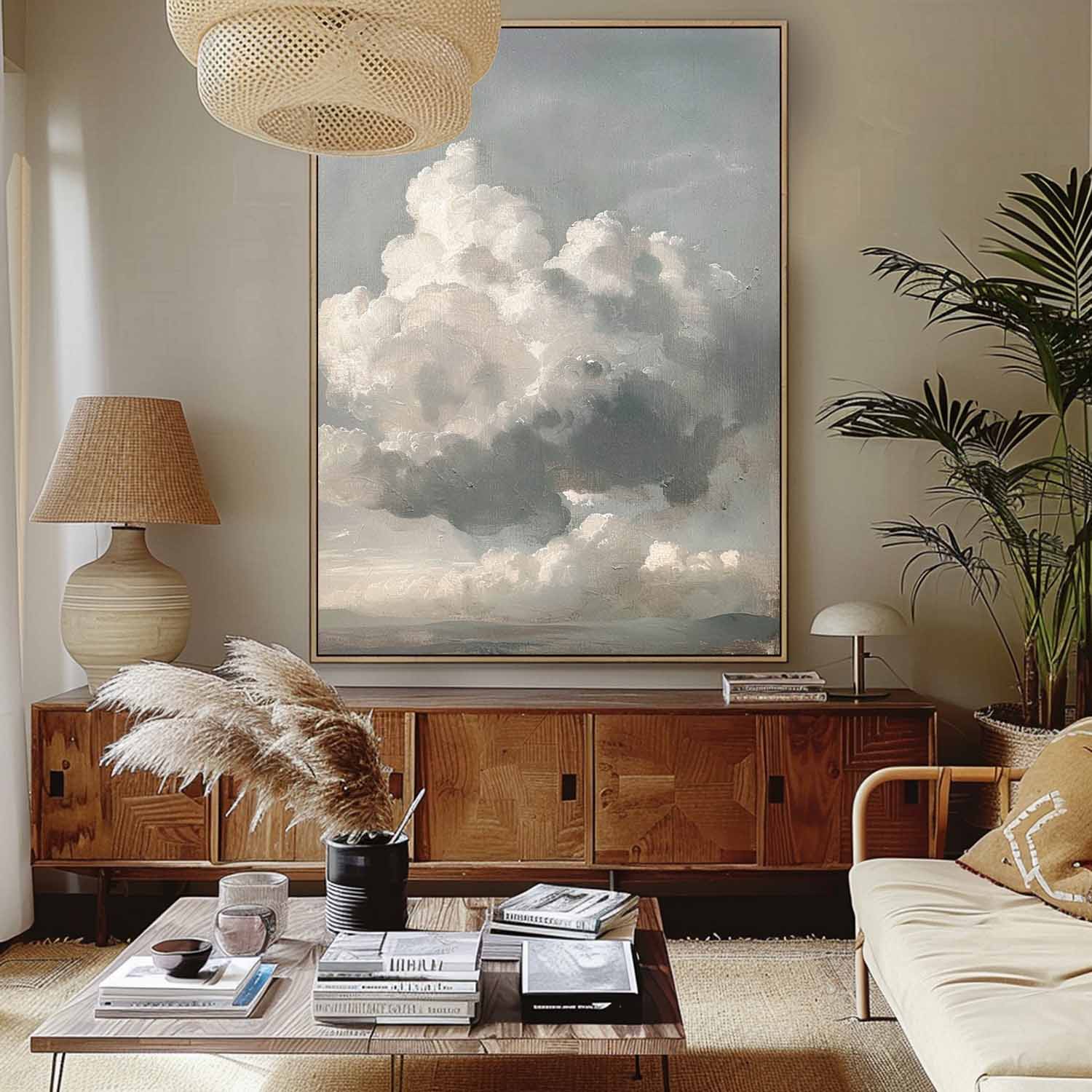 Vintage White Cloud Wall Art Cloudy Sky Oil Painting Cloudscape Wall Art Cloud Landscape Oil Painting