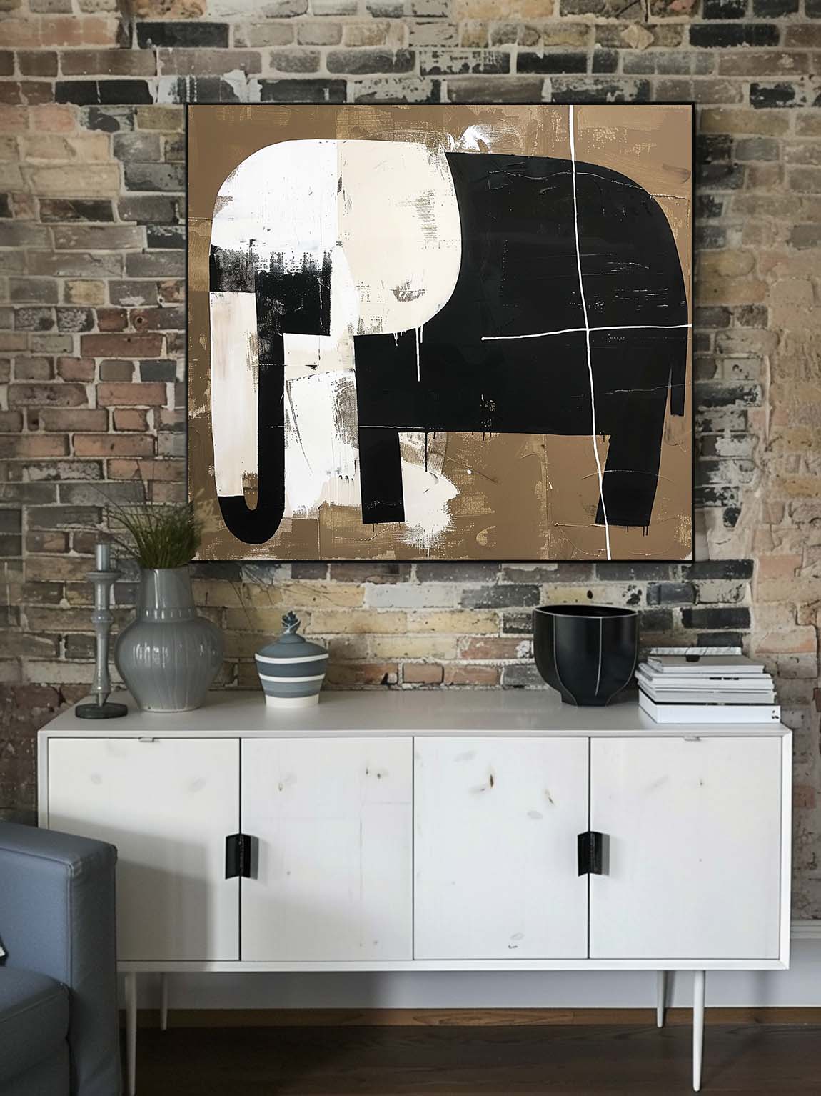 Retro Minimalist Elephant Canvas Art Vintage Abstract Canvas Art Retro Minimalist Wall Art