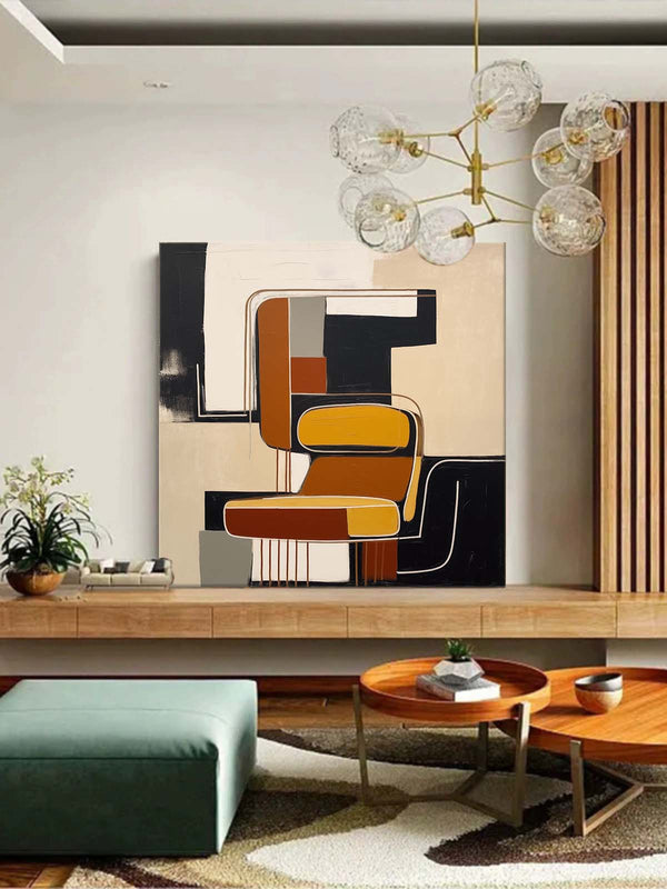 Retro Brown Plaster Textured Wall Art Beige And Black Retro Oil Painting Large Brown & Beige Abstract Painting