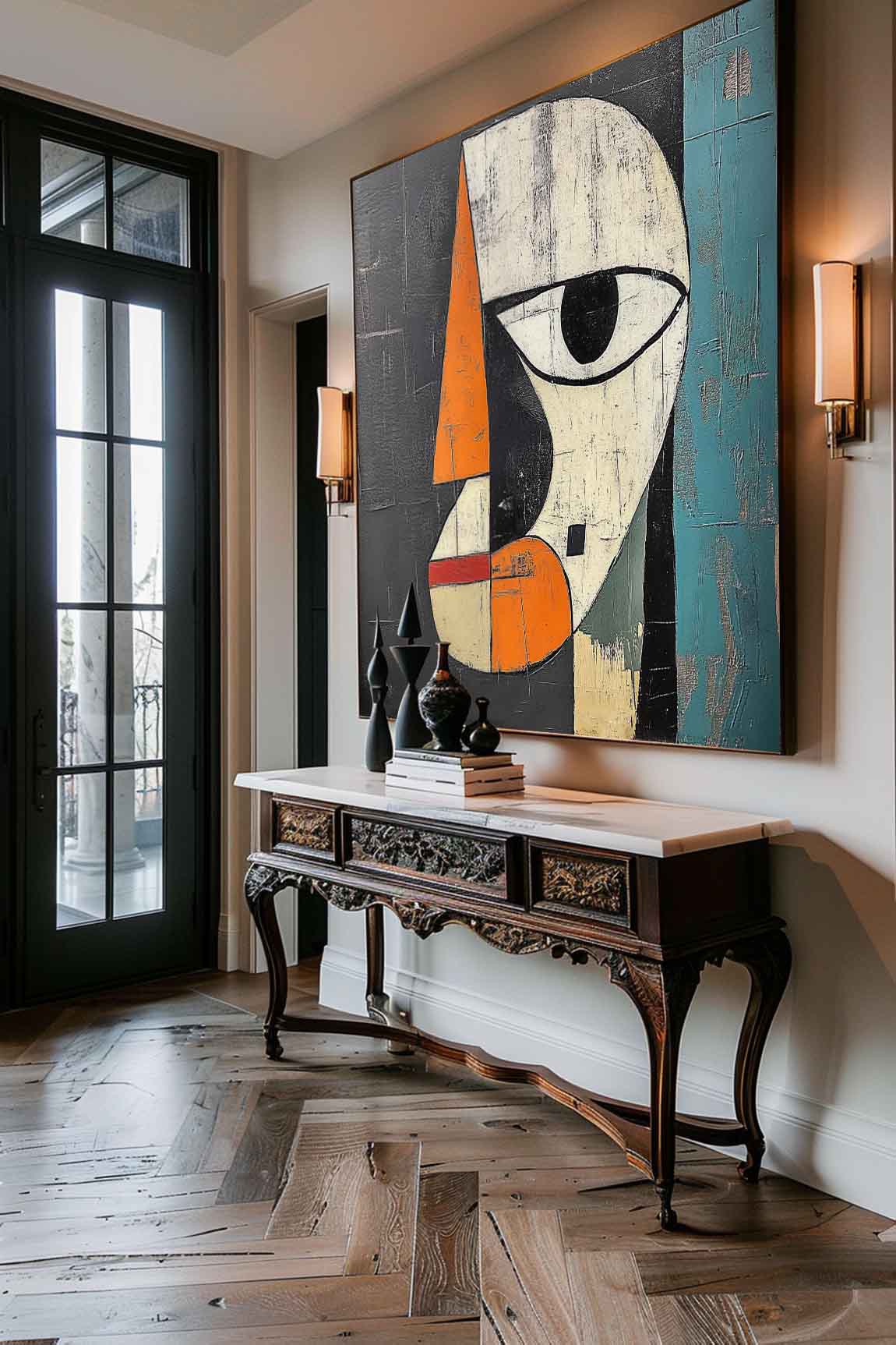 Retro Colorful Face Oil Painting Picasso Abstract Face Wall Art Original Large Colorful Face Canvas Art