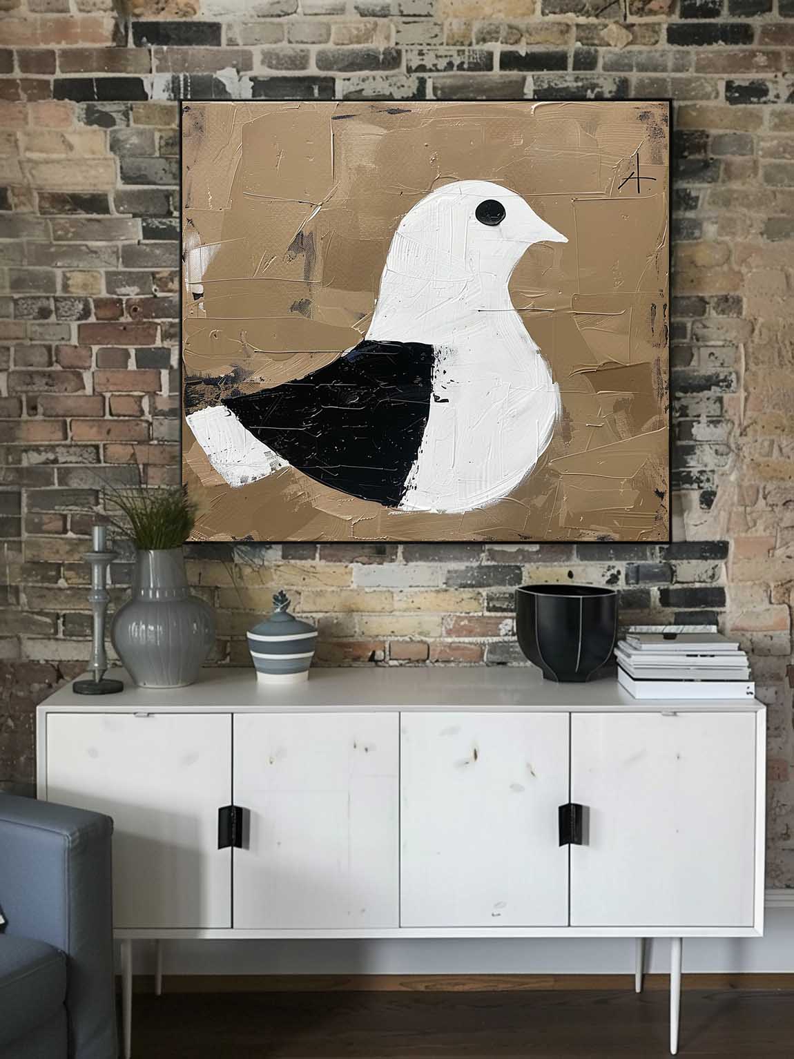 Vintage Handcrafted Dove Wall Art Retro Dove Wall Art On Canvas Abstract Black And White Dove Oil Painting