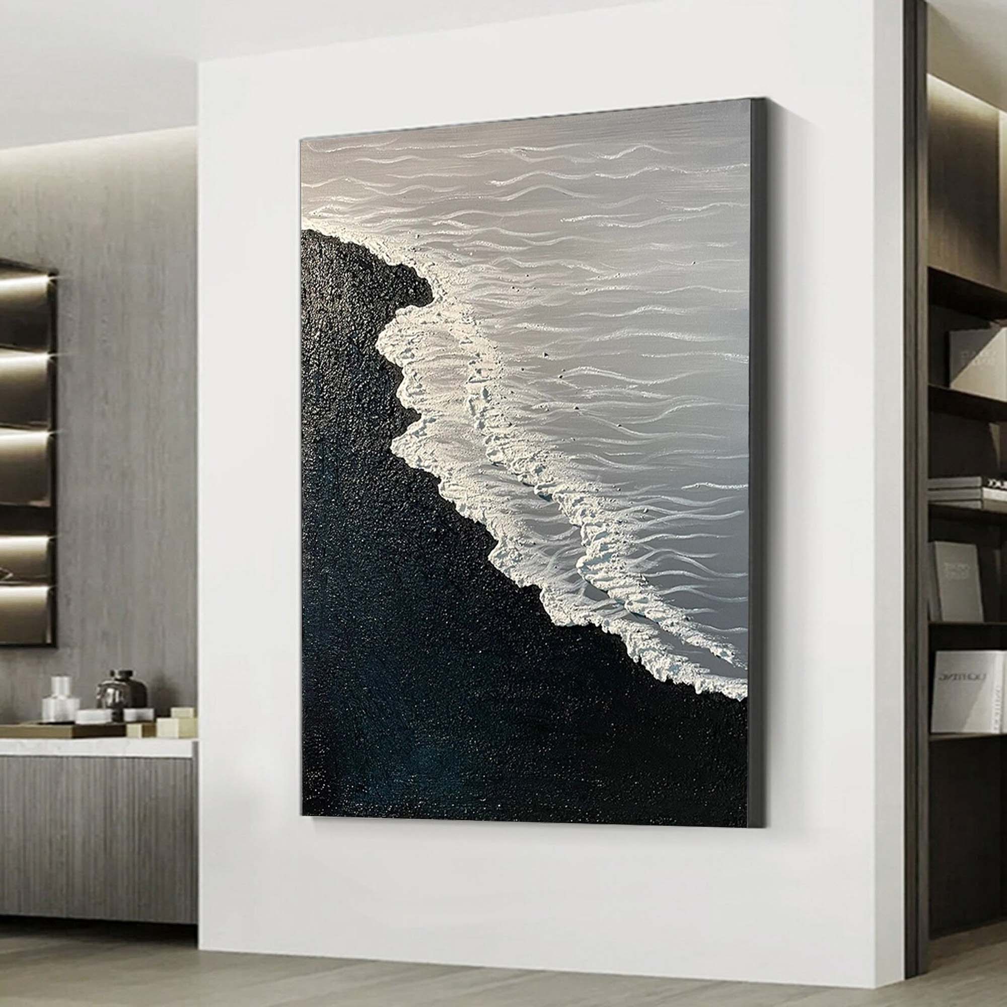 3D Minimalist Wall Decor Modern White Ocean Wave Painting Seaside Landscape Painting