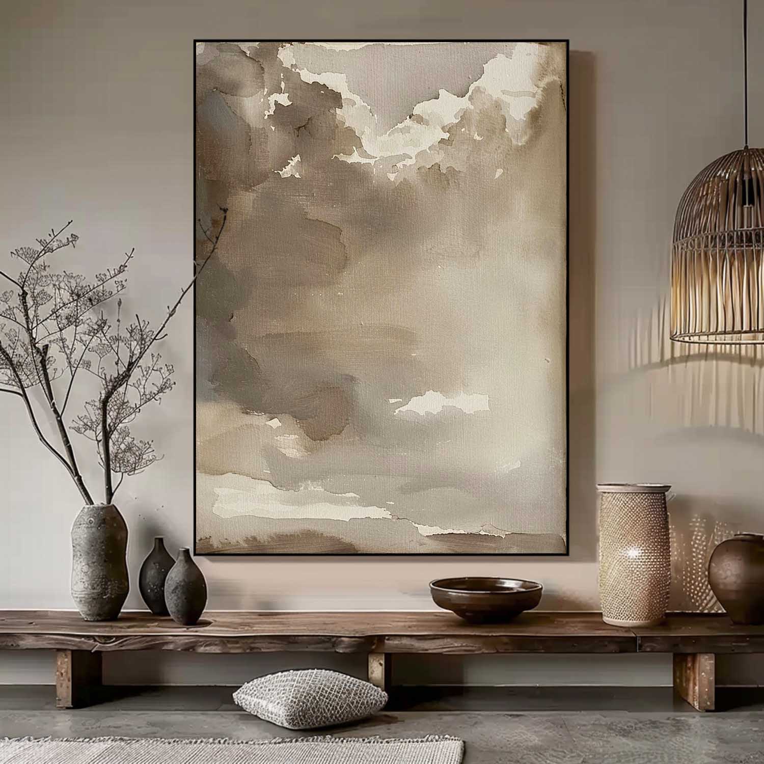 Vintage Cloud Wall Art Sky Beige Cloud Landscape Oil Painting Large Abstract Beige Cloud Painting