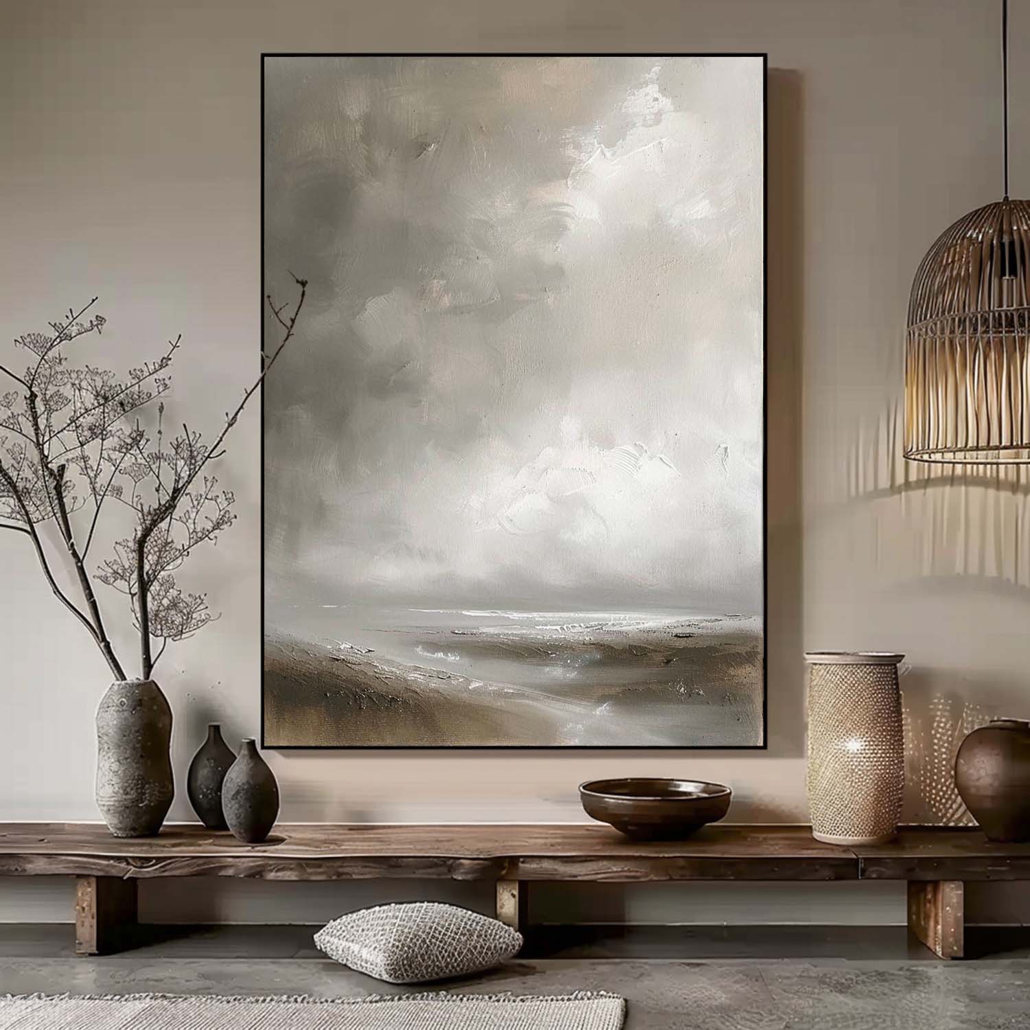 Vintage Coastal Landscape Oil Painting Handcrafted Minimalist Seascape Art Retro Wall Decor