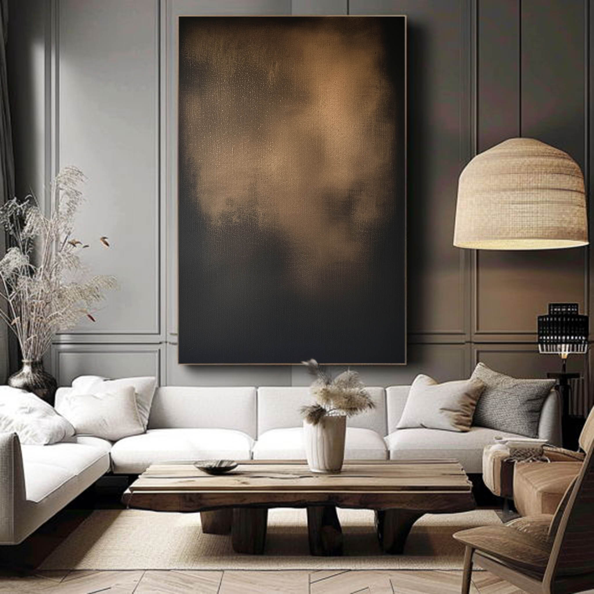 Minimalist Brown Black Canvas Wall Art Dark Brown Abstract Painting Black Minimalist Wall Decor