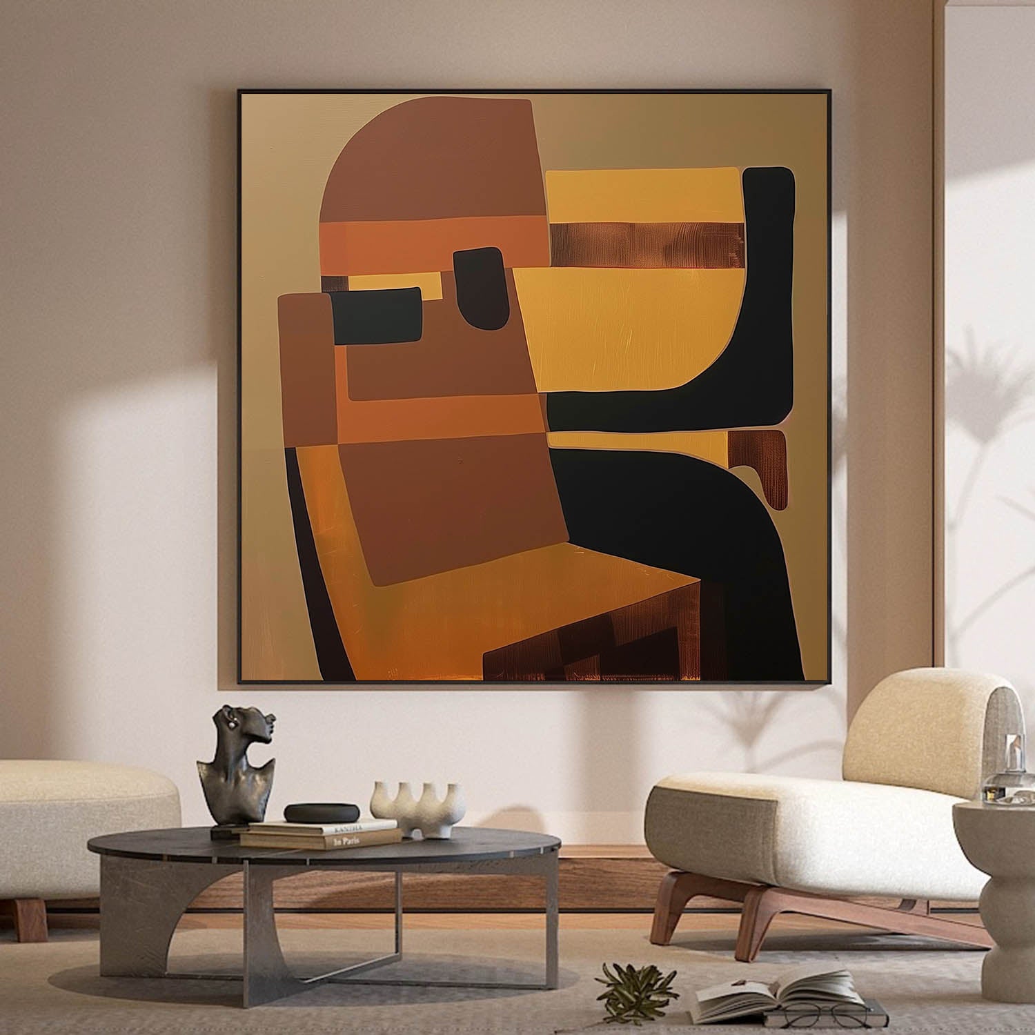 Original Retro Brown Wall Art On Canvas Mid Century Brown Painting Large Brown Abstract Painting