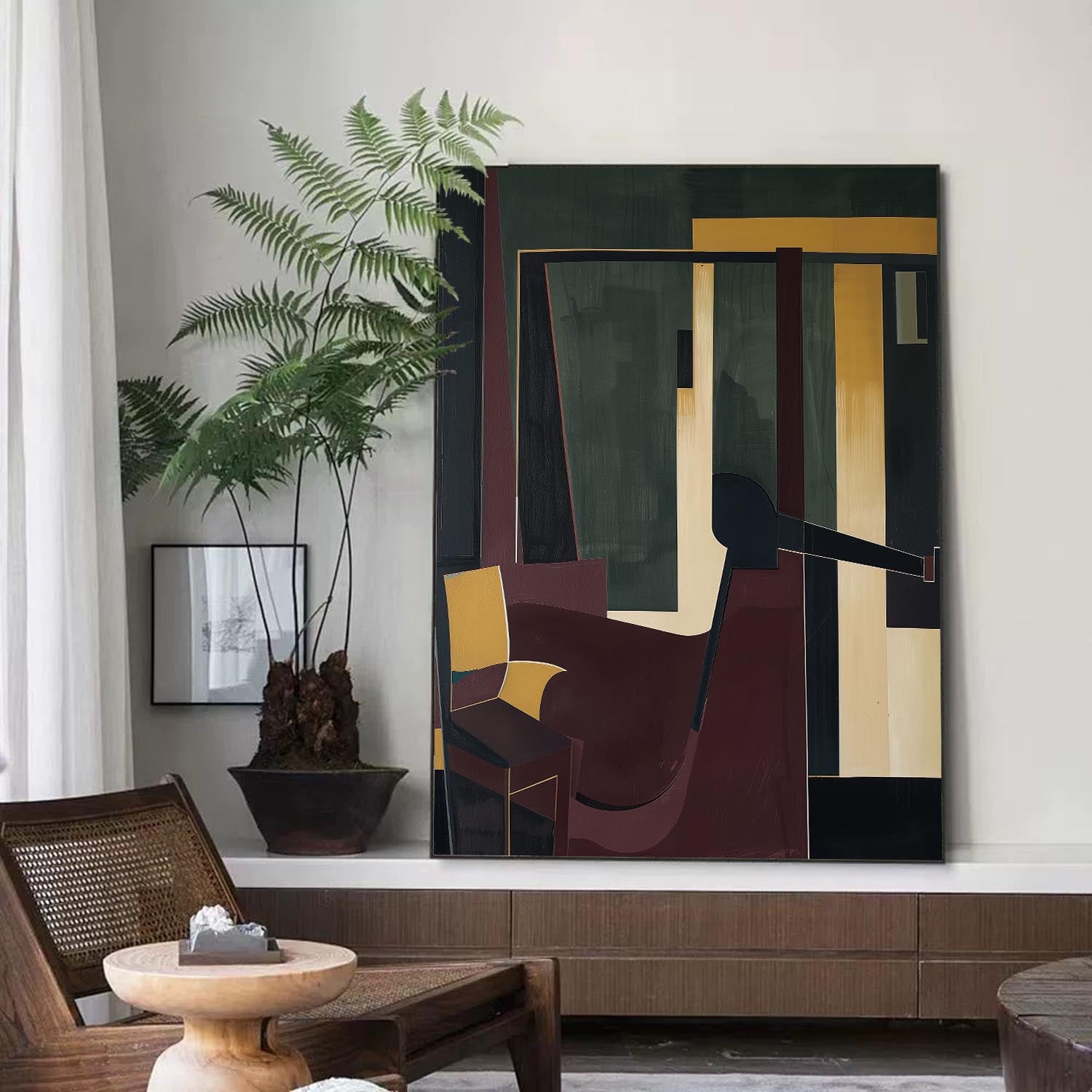 Original Vintage Abstract Chair Oil Painting Large Vintage Abstract Painting Brown And Green Wall Art