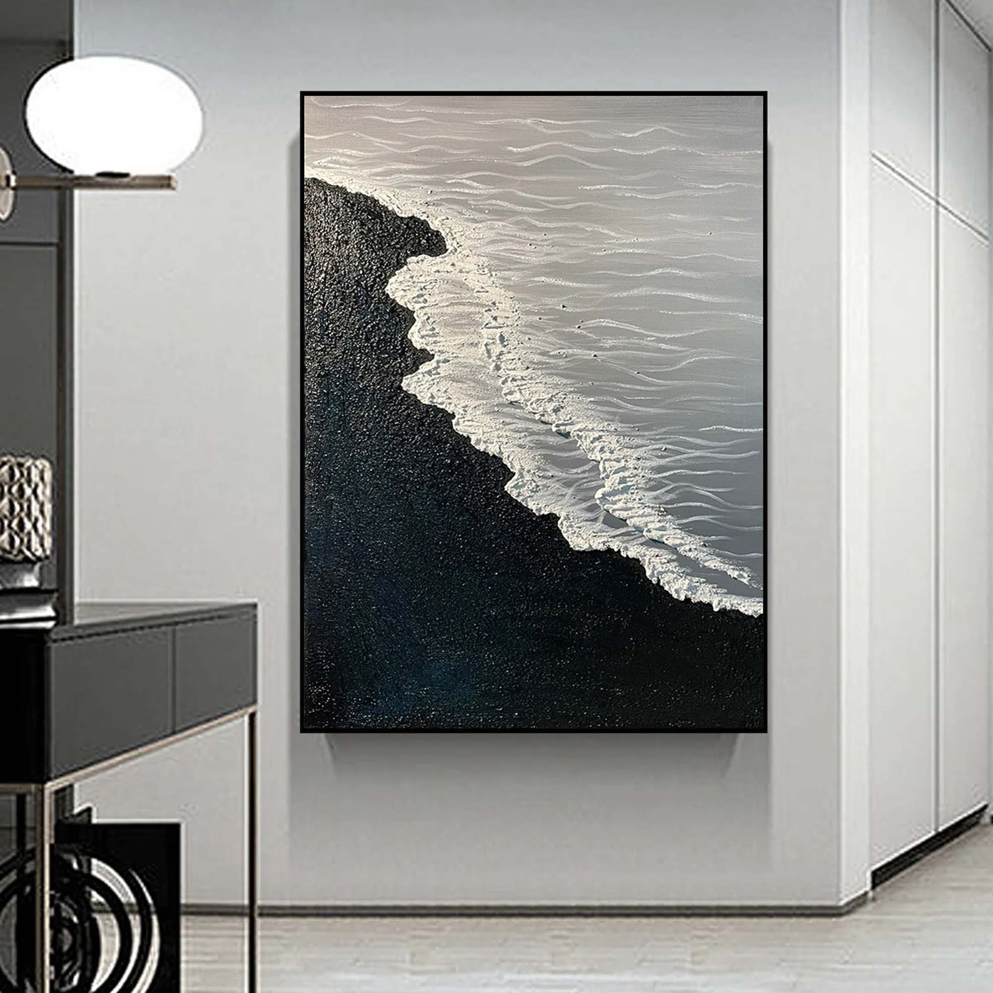 3D Minimalist Wall Decor Modern White Ocean Wave Painting Seaside Landscape Painting