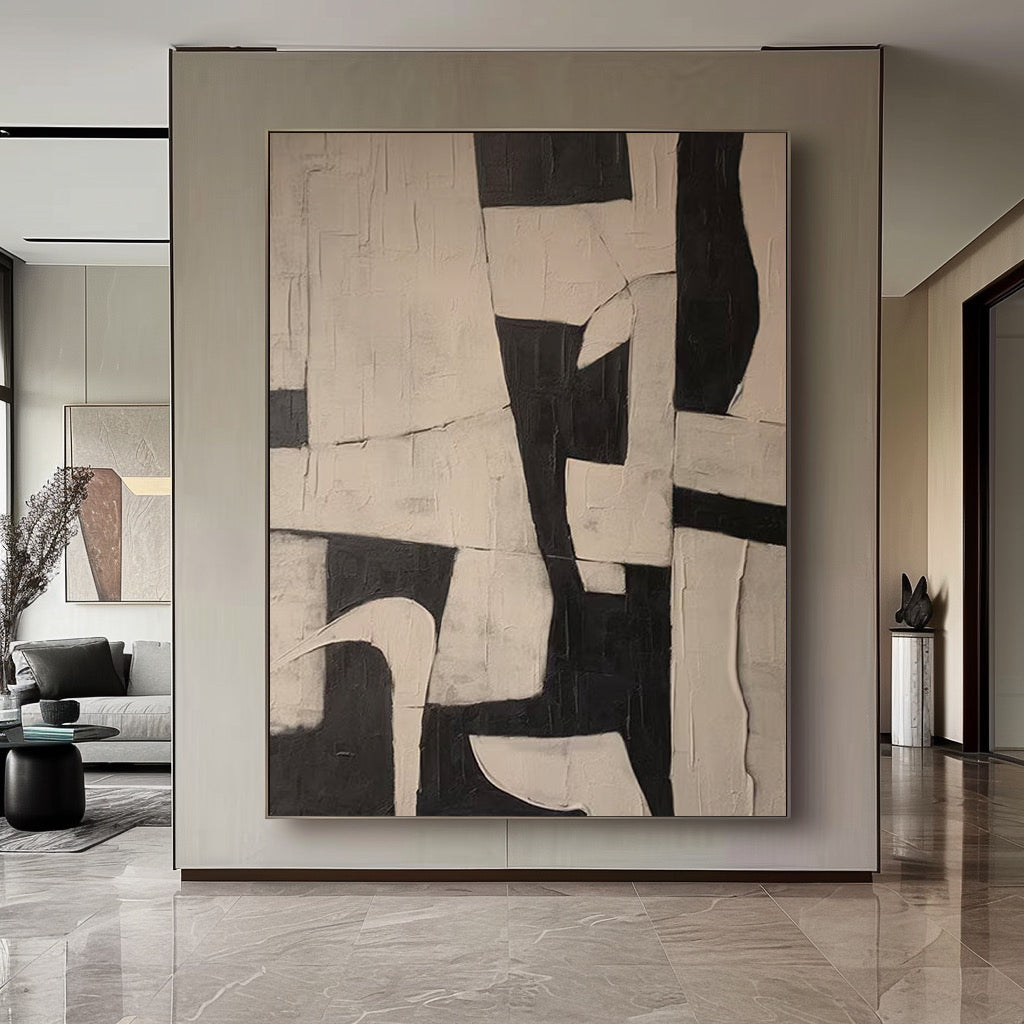 Minimalist White And Black Wall Art Large Original Abstract Painting Neutral Wabi-sabi Painting ﻿