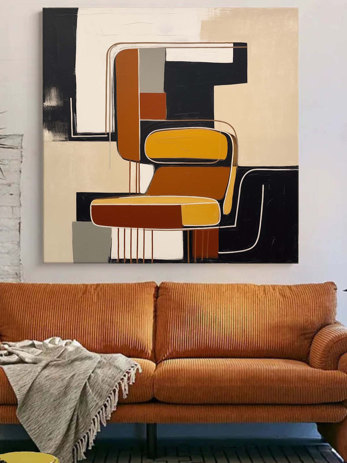 Retro Brown Plaster Textured Wall Art Beige And Black Retro Oil Painting Large Brown & Beige Abstract Painting