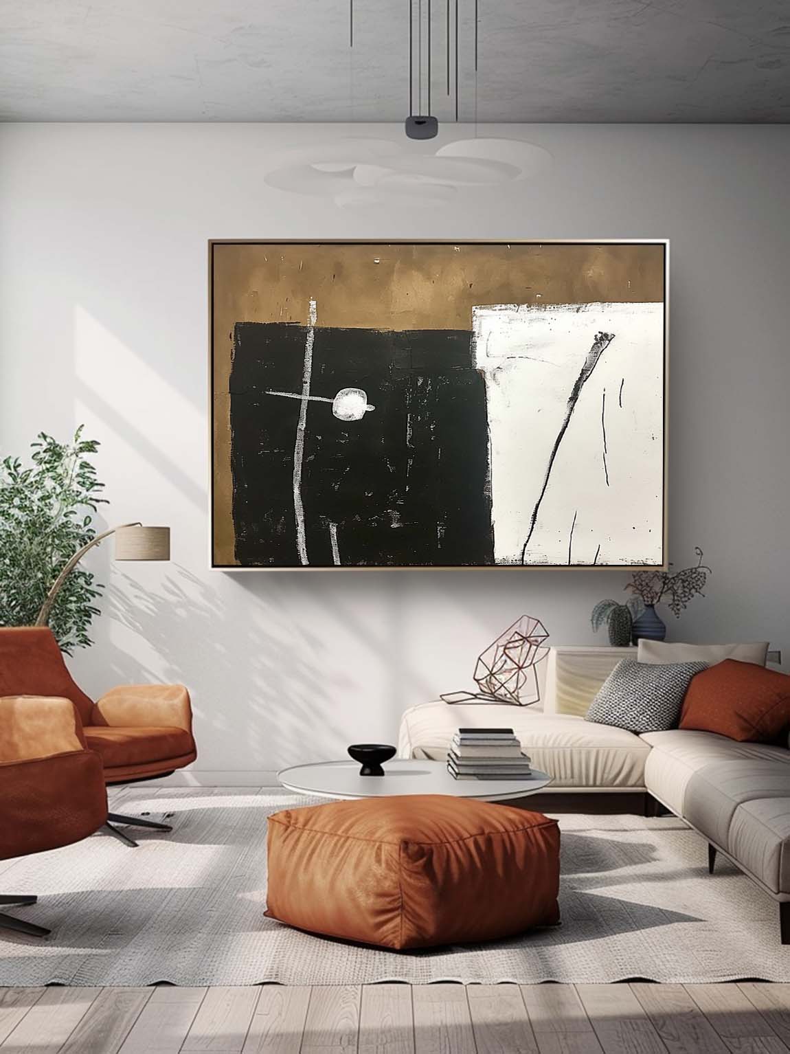 Original Vintage Black And White Painting Retro Black And Brown Acrylic Wall Decor Black Brown Oil Painting